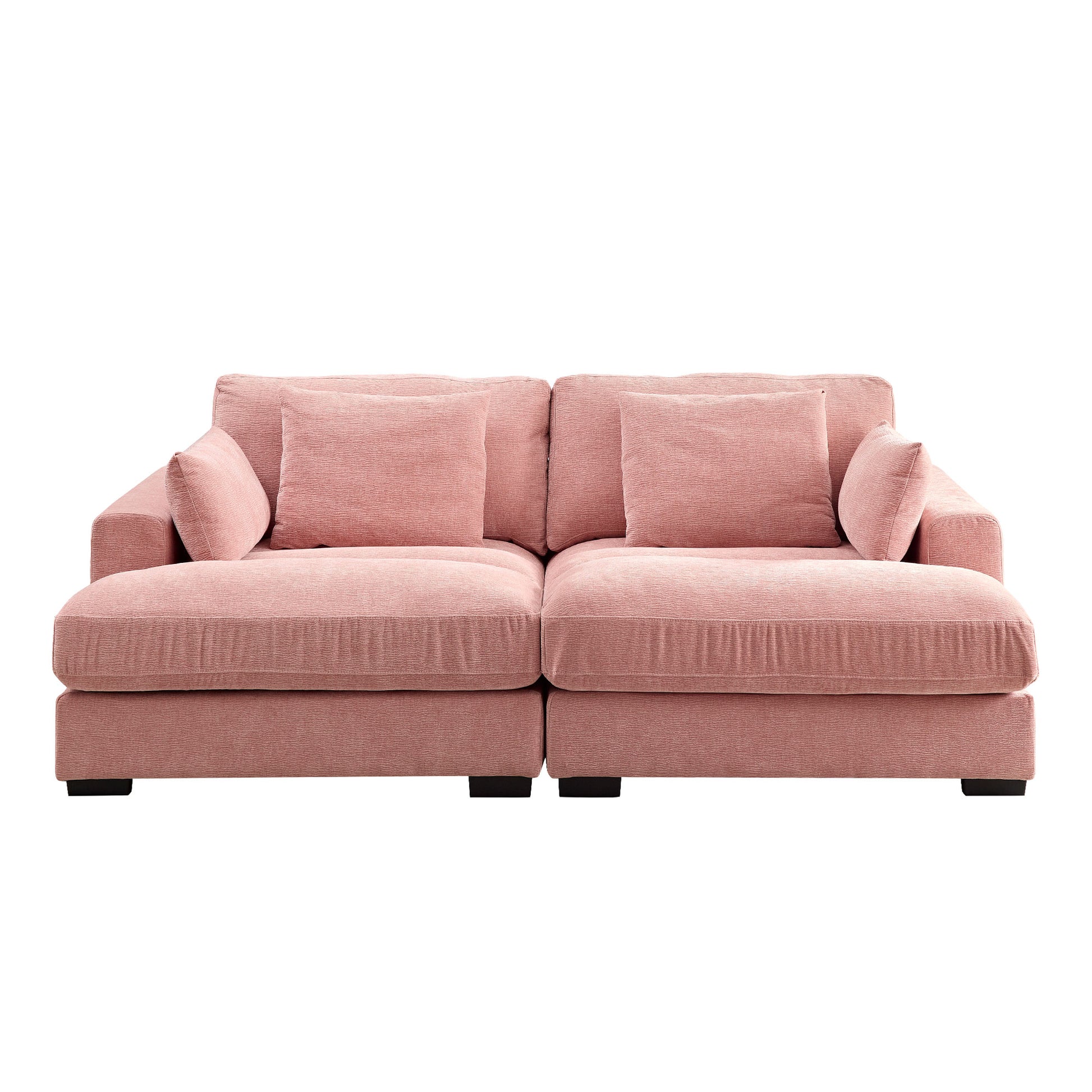 89.76 Inch Double Sleeper Sofa Cloud Couch Soft Fluffy Fabric Upholstery With Square Armrests,Comfor Daybed With Over Wide Sofa Bed,Modern Beanbag For Living Room Apartment,Pink Pink Fabric 2 Seat