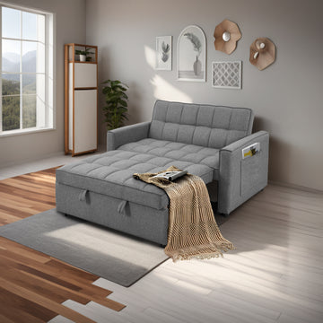 Stylish Grey Pull Out Sofa Bed With Woven Polyester Fabric & Solid Wood Frame Gray Polyester 2 Seat