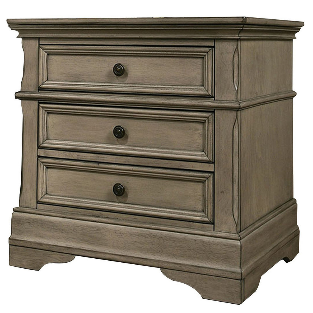 Muzan 26 Inch Modern Nightstand, 3 Gliding Drawers, Knob Handles, Gray Gray Wood