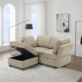 Space Saving Small Sectional Sofa With Ottoman, 2 Seater Sofa With 1 Ottoman, All Seats And Ottomans With Storage Function Beige Beige Fabric 2 Seat