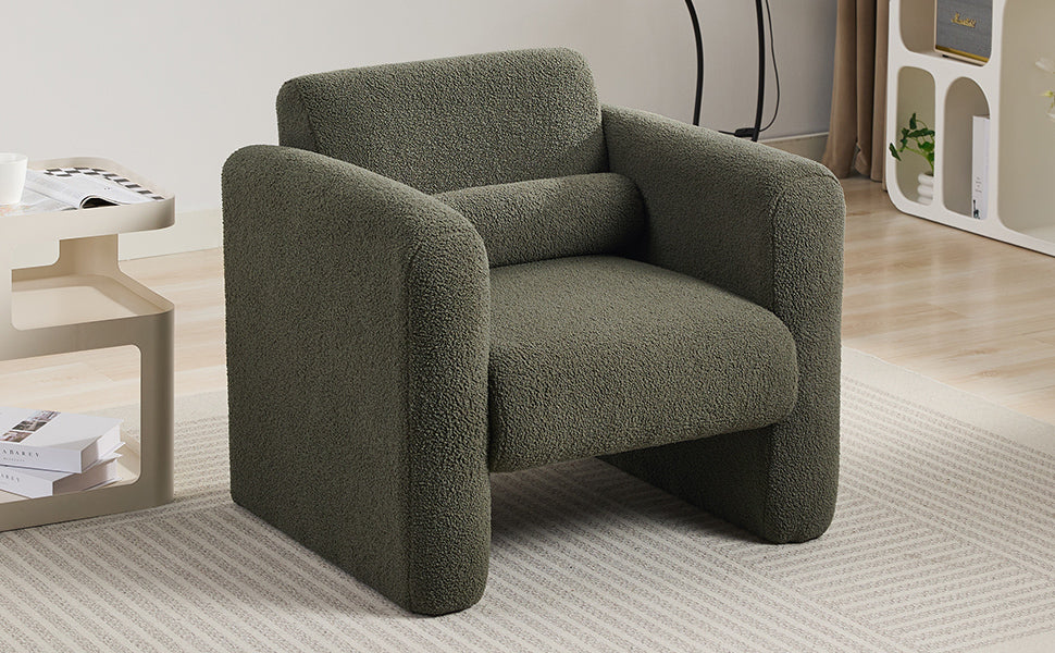 Modern Accent Chair Lambskin Sherpa Fabric Upholstered Comfy Reading Arm Chair Soft Padded Armchair With Back And Pillow For Living Room Bedroom Reception Waiting Room Office,Seaweed Green Seaweed Green Primary Living Space Upholstered
