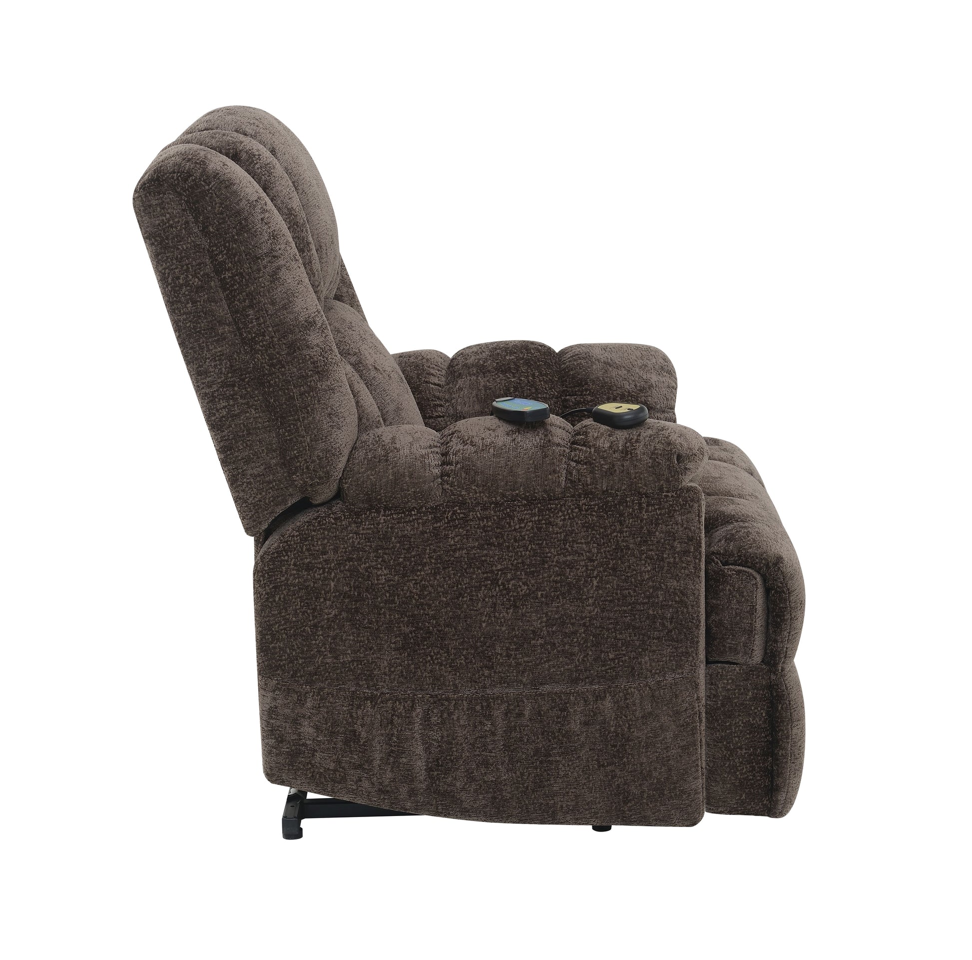 Pacay Brown Chenille Power Motion Recliner With Lift, Heating & Massage Function Brown Chenille