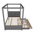 Full Size Upholstery Canopy Platform Bed With Trundle And Three Storage Drawers, Gray Full Gray Upholstered