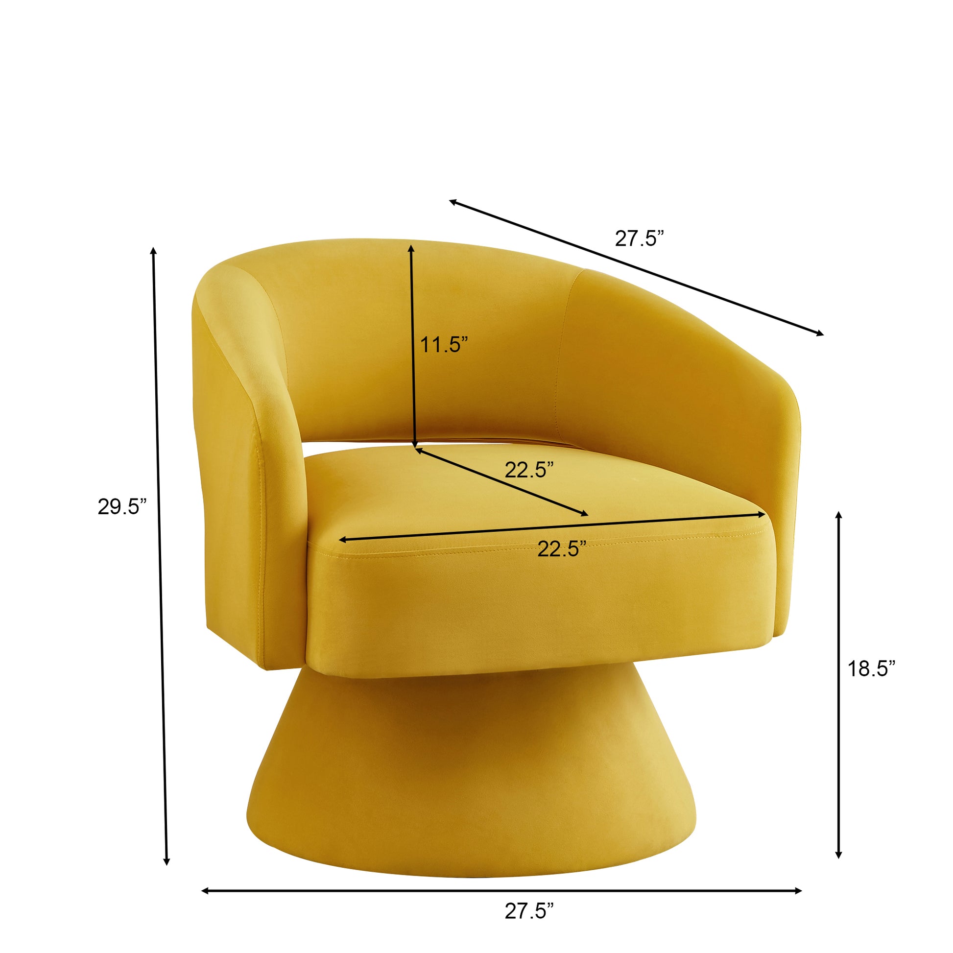 Modern Swivel Barrel Chair, Upholstered Velvet Round Accent Chairs,360 Degree Comfy Swivel Chair With Open Backrest, Single Chair Armchair For Living Room Bedroom, Homerest, Yellow Yellow Primary Living Space American Design,Contemporary,Luxury,Mid
