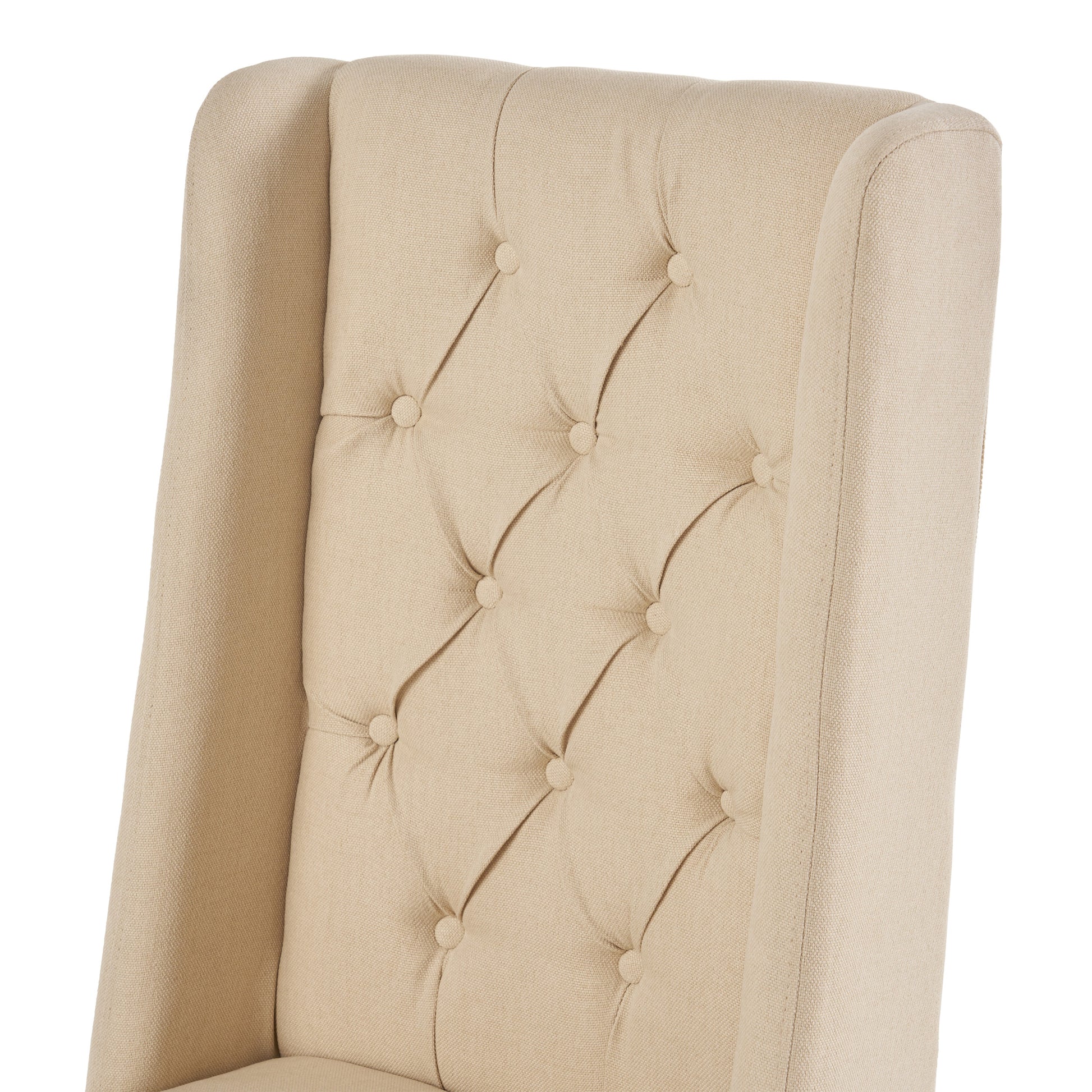 Dining Chair Beige Wood Fabric