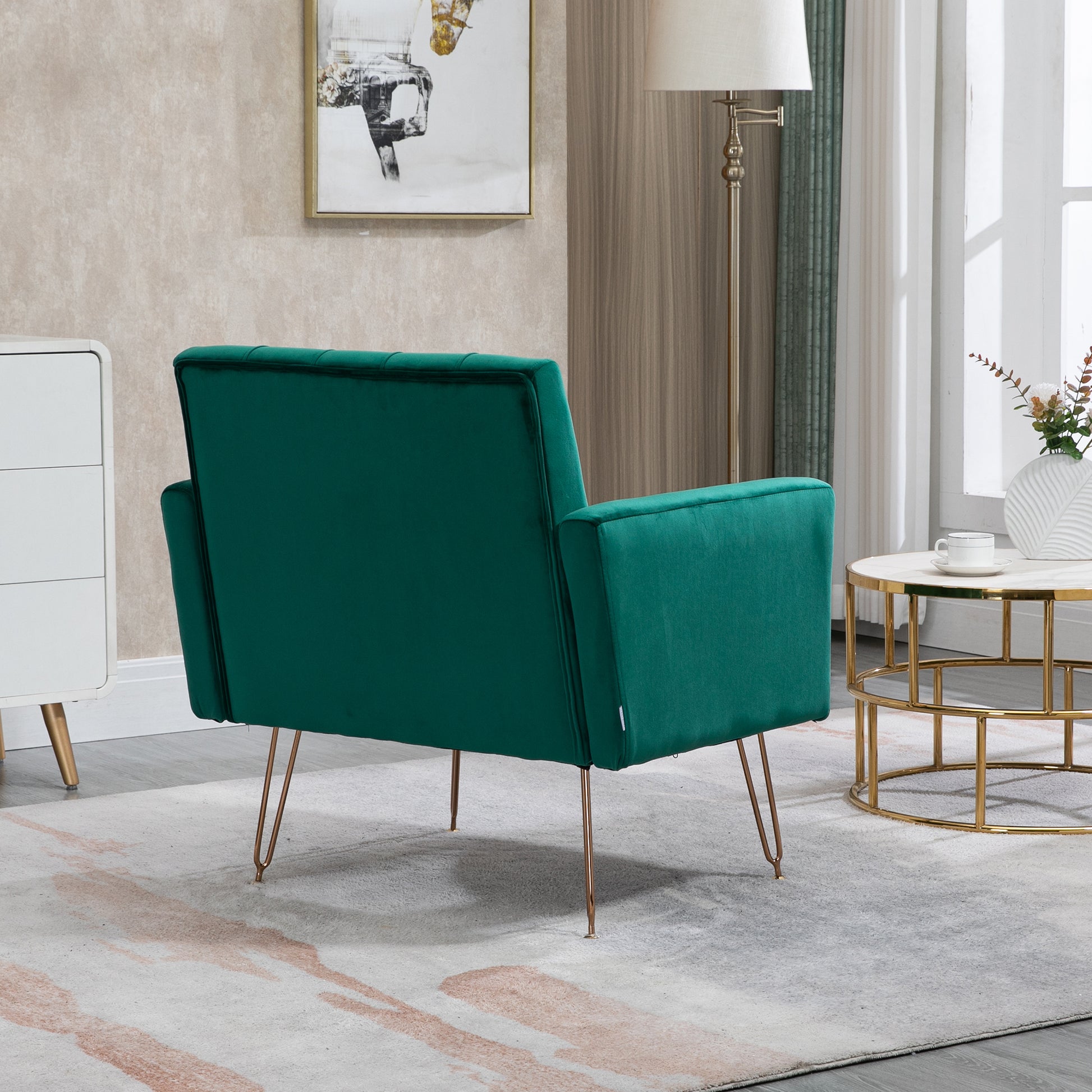 Coolmore Velvet Armchair Single Sofa Modern Tufted Upholstered Side Reading Chairs With Arm And Gold Metal Leg For Living Room Bedroom Green Green Foam Velvet
