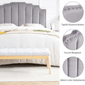Mid Century Headboard For Queen Size Bed, Velvet Upholstered Tufted Bed Headboard With Decor, Adjustable Curved Solid Wood Head Board Vertical Channel Design Medium Grey Queen Grey Bedroom Modern Rubberwood Bed Frame Velvet Rubber Wood