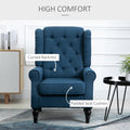 Homcom Button Tufted Accent Chair With High Wingback, Rounded Cushioned Armrests And Thick Padded Seat, Blue Blue Fabric