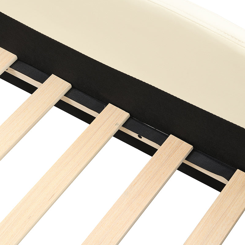 Full Size Upholstered Platform Bed With Piglet Shape Headboard And Children'S Slide, Beige Box Spring Not Required Full Beige Wood Bedroom Bed Frame Faux Leather Upholstered