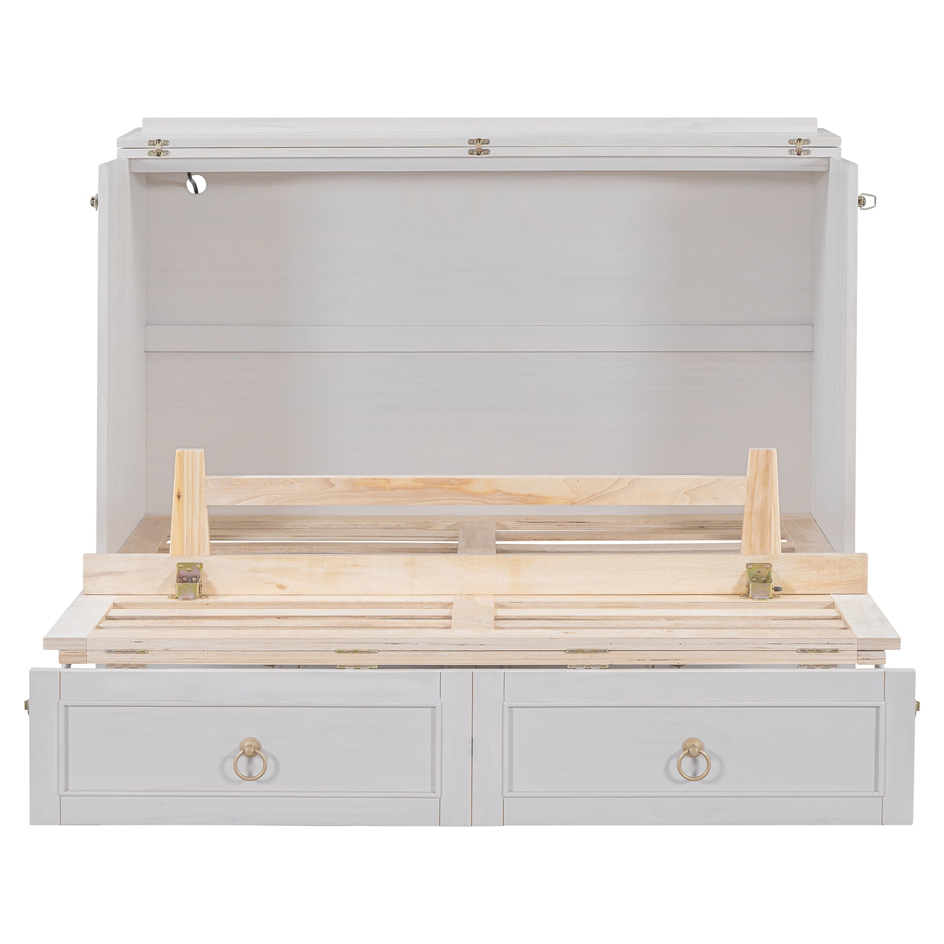 Full Size Murphy Bed With Large Drawers,White Full White Plywood