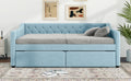 Full Size Upholstered Tufted Daybed With 2 Drawers, Blue Box Spring Not Required Full Blue Wood Daybeds Velvet Upholstered