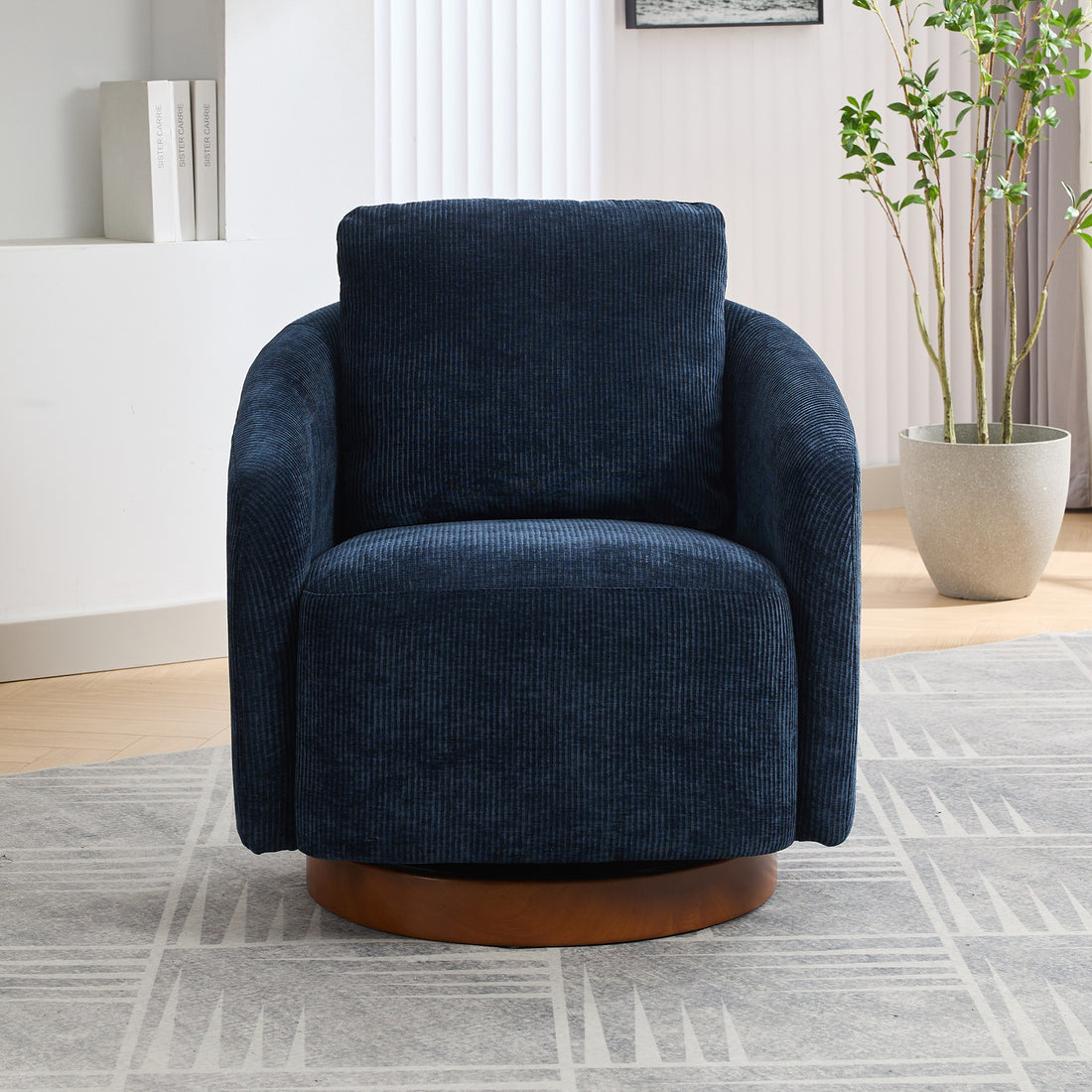 30.3"W Swivel Accent Barrel Chair And Comfy Round Accent Single Sofa Chair, 360 Degree Club Chair, Lounge Armchair For Living Room Bedroom Nursery.Navy Navy Chenille