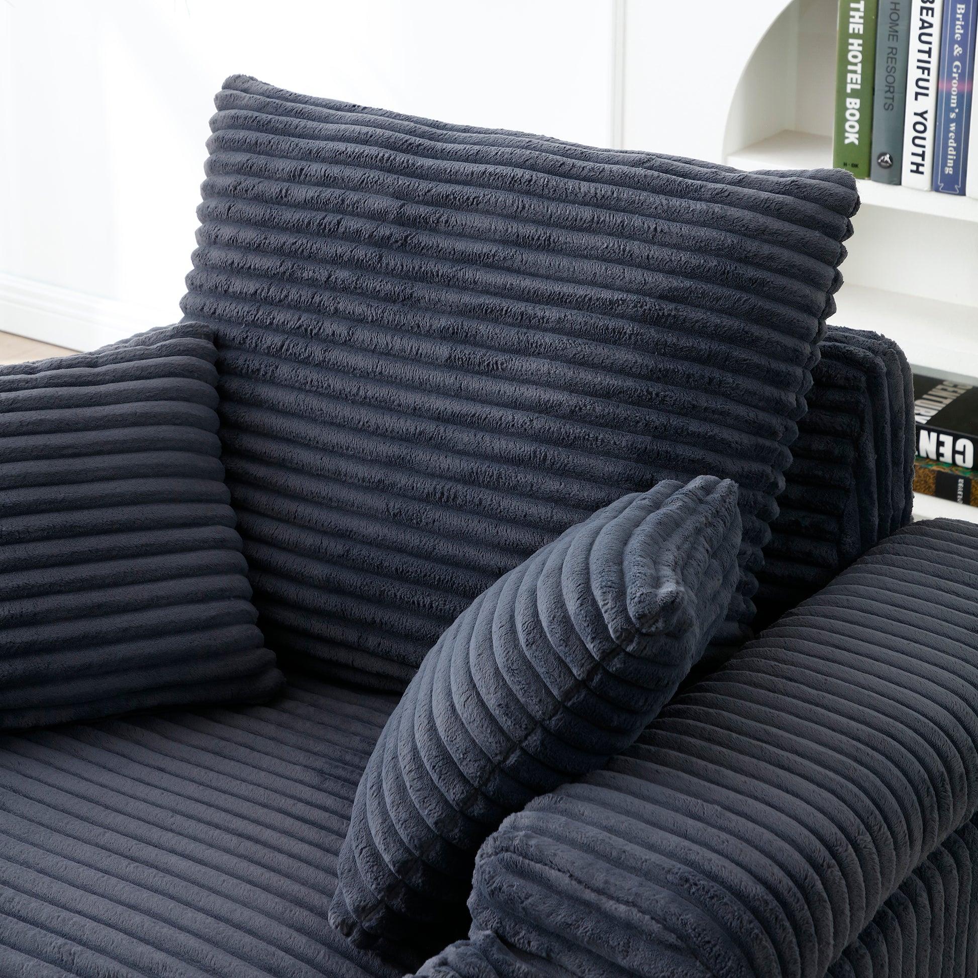 Oversized Accent Chair With Ottoman, Single Sofa Chair With Large Seat And Extra Wide Armrests, Modern Comfy Armchair Reading Chairs For Bedroom Living Room, Grey Dark Grey Wood Primary Living Space