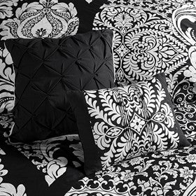 7 Piece Cotton Printed Comforter Set Black Cal King California King Black Polyester