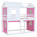 Twin Size Bunk Wood House Bed With Tent, Pink White Twin Pink White Solid Wood Mdf