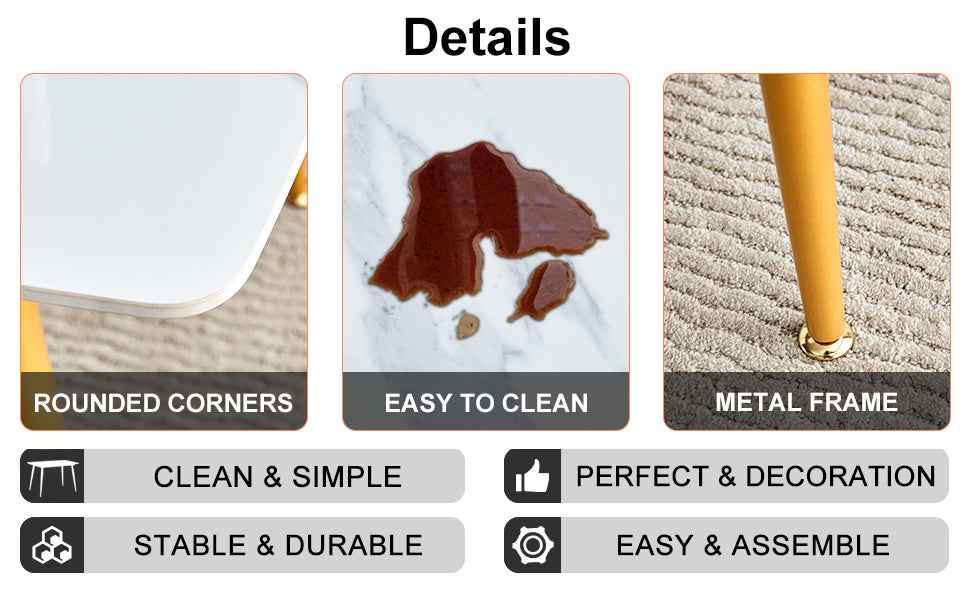 Table And Chair Set.A Morden Table With White Imitation Marble Patterned Stone Burning Tabletop With Golden Metal Legs.Paried With 4 Chairs With Pu Leather Backrest And Black Metal Legs. Grey Brown,White Gold Seats 4 Metal,Sintered Stone