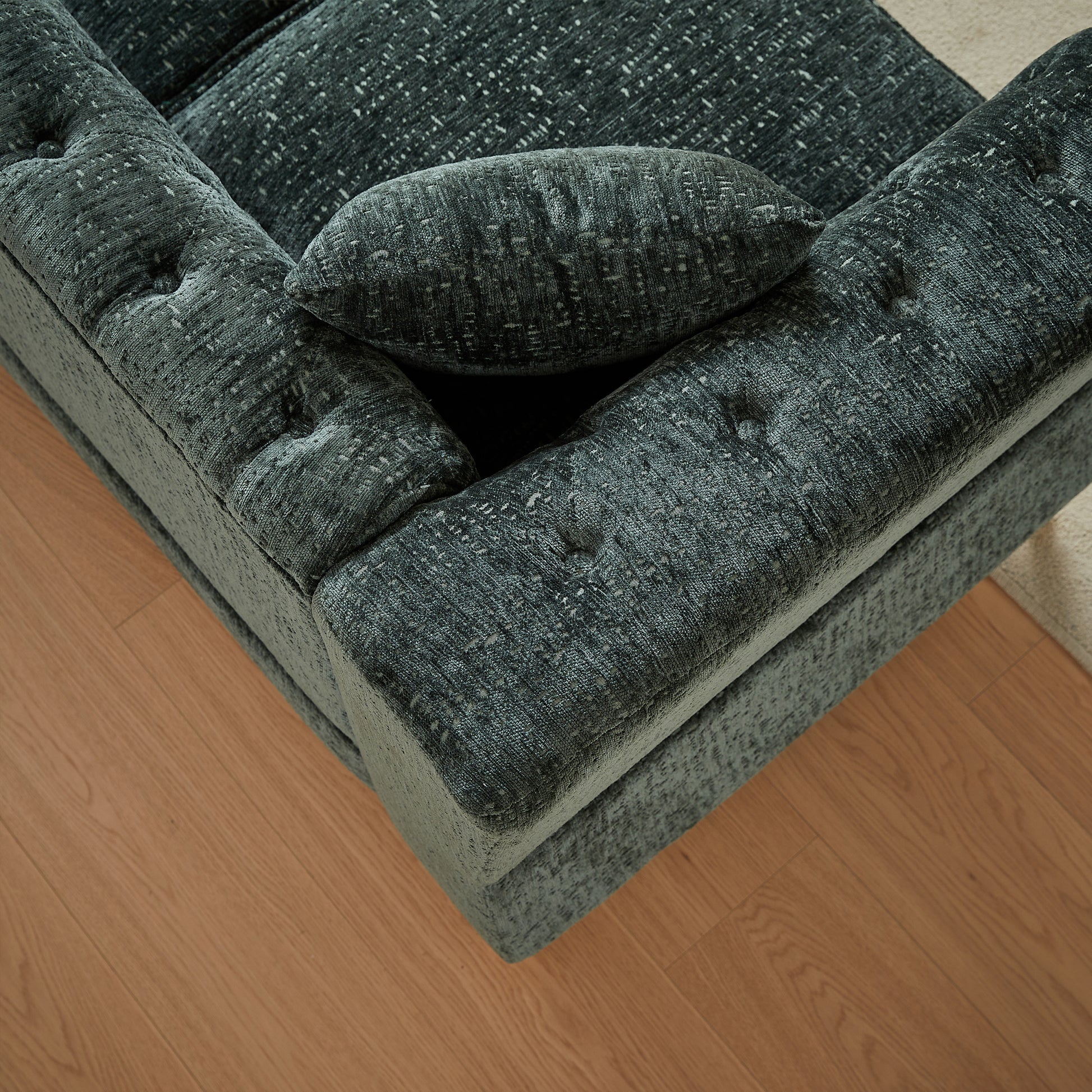 81.5 Inch Chenille Corner Sofal Shaped Sectional Couch, 5 Seater Corner Sofas With 3 Cushions For Living Room, Bedroom, Apartment, Office Green Foam Chenille 5 Seat