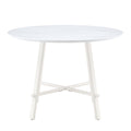 A Modern Minimalist Circular Dining Table With A 42 Inch Diameter White Patterned Tabletop And White Metal Legs. Suitable For Restaurants, Living Rooms, And Conference Rooms. White Mdf Metal