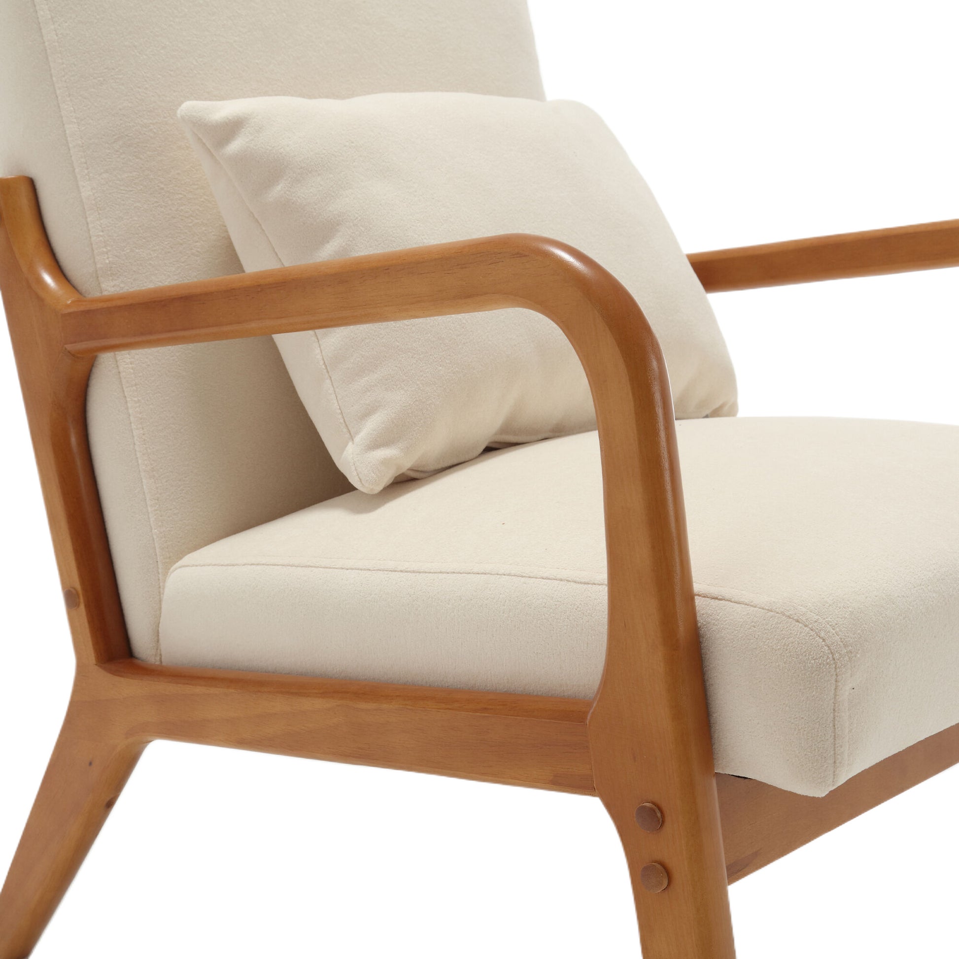 Coolmore Modern Accent Chair, Solid Wood Padding Lounge Armchairs With One Pillow For Living Room, Bedroom, Guest Room Beige Beige Brown Primary Living Space Modern Rubberwood Foam Velvet