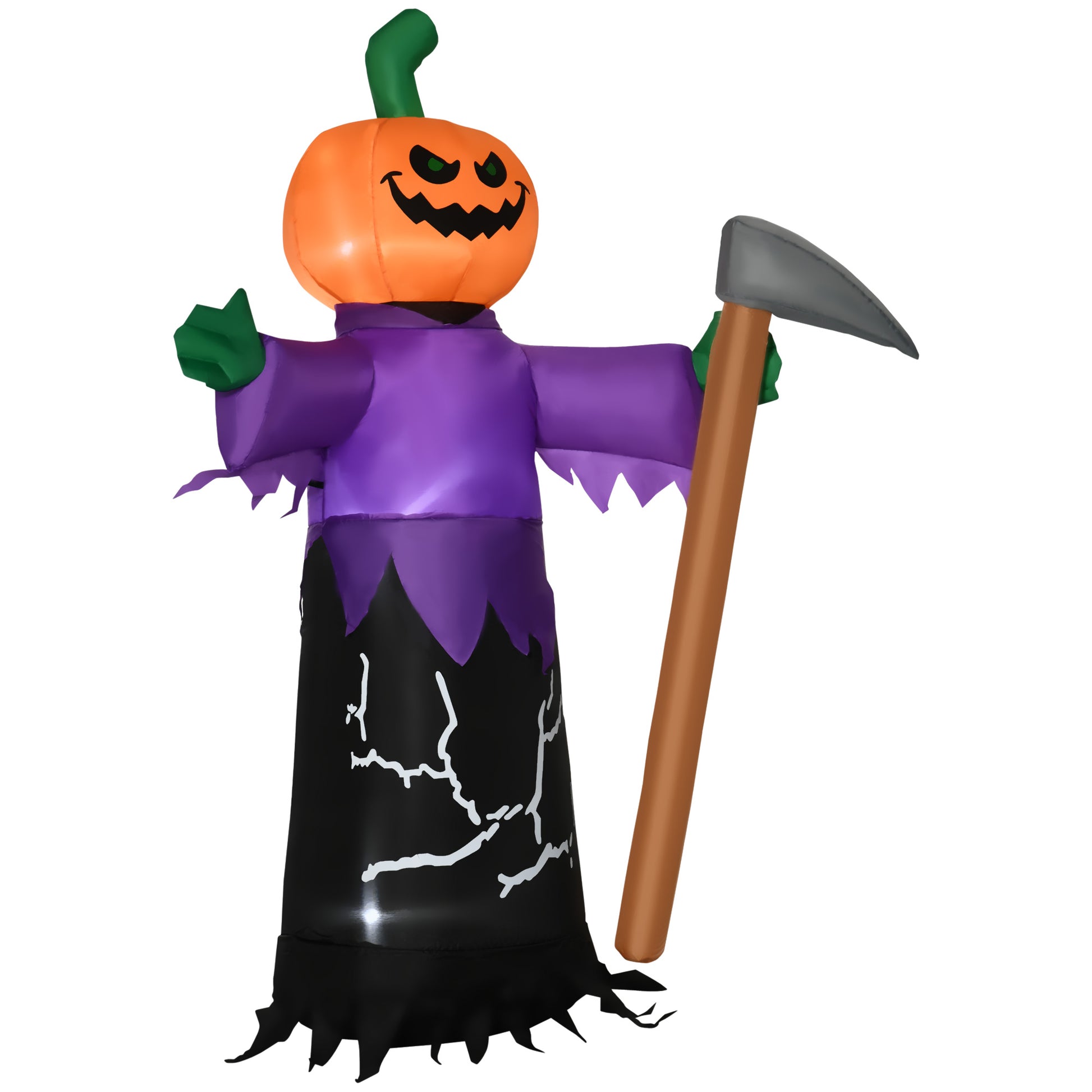 Outsunny 5' Inflatable Halloween Pumpkin Grim Reaper, Blow Up Outdoor Led Yard Display, Waterproof Purple Polyester