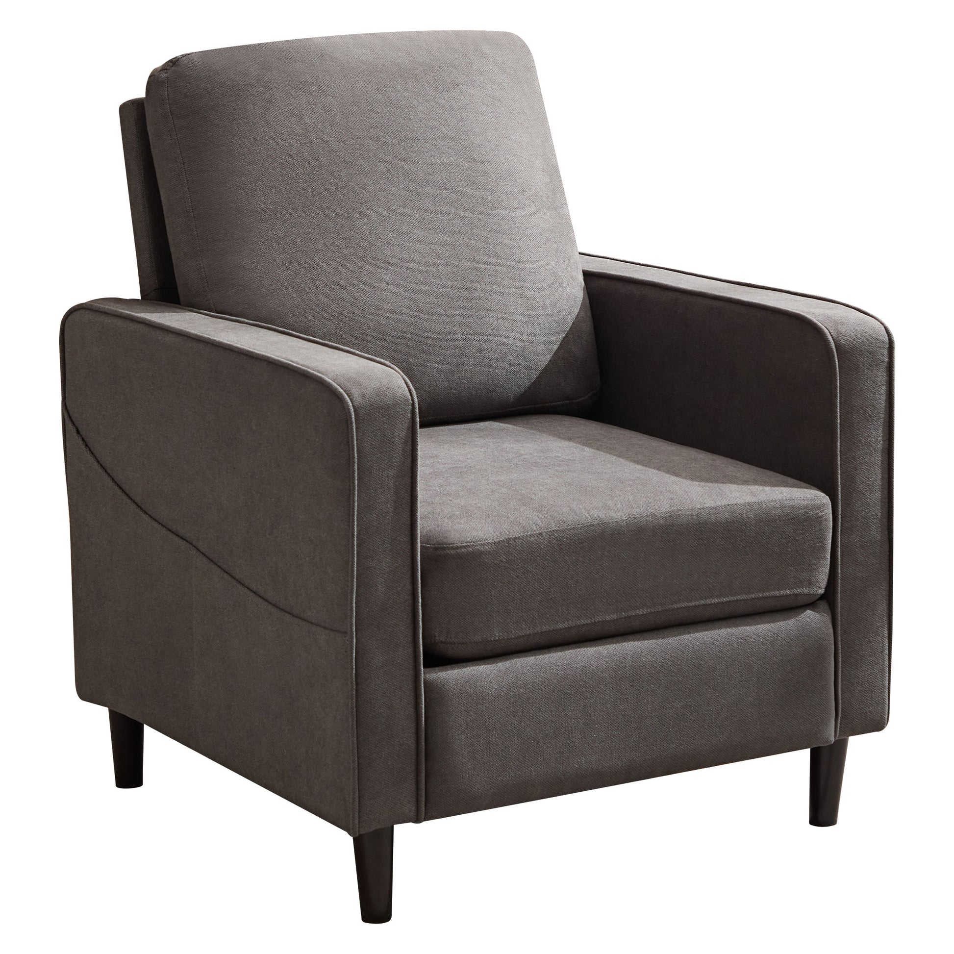 Mid Century Accent Chair ,Modern Linen Fabric Armchair For Living Room,Double Side Pockets, Comfortable And Padded Reading Feature Sofa Chair, Suitable For Bedrooms, Living Rooms, And Offices Dark Grey Linen
