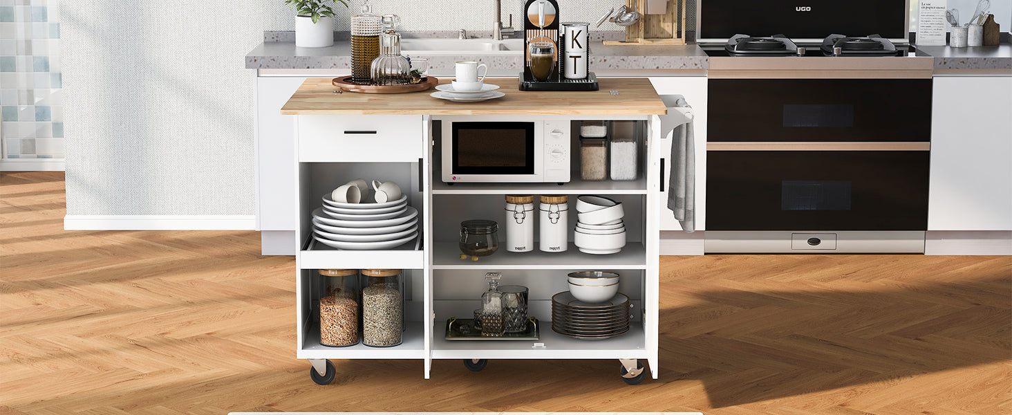 K&K Kitchen Island With Foldable Counter Top, Kitchen Storage Cart With Slide Out Shelf, Towel Rack And Drawer, Rolling Kitchen Cart On Wheels, For Kitchen, Living Room, Dining Room, White White Brown Kitchen Classic,Farmhouse,Luxury,Modern Rectangular