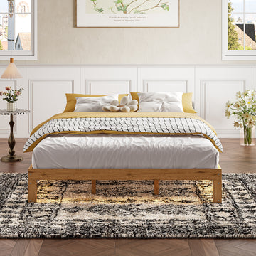 Queen Size Wood Platform Bed Frame 12 Inch Solid Wood Queen Bed Frame With Slat Support, No Box Spring Needed, Easy Assembly Rustic Pine Box Spring Required Queen Natural Wood Brown Wood Brown