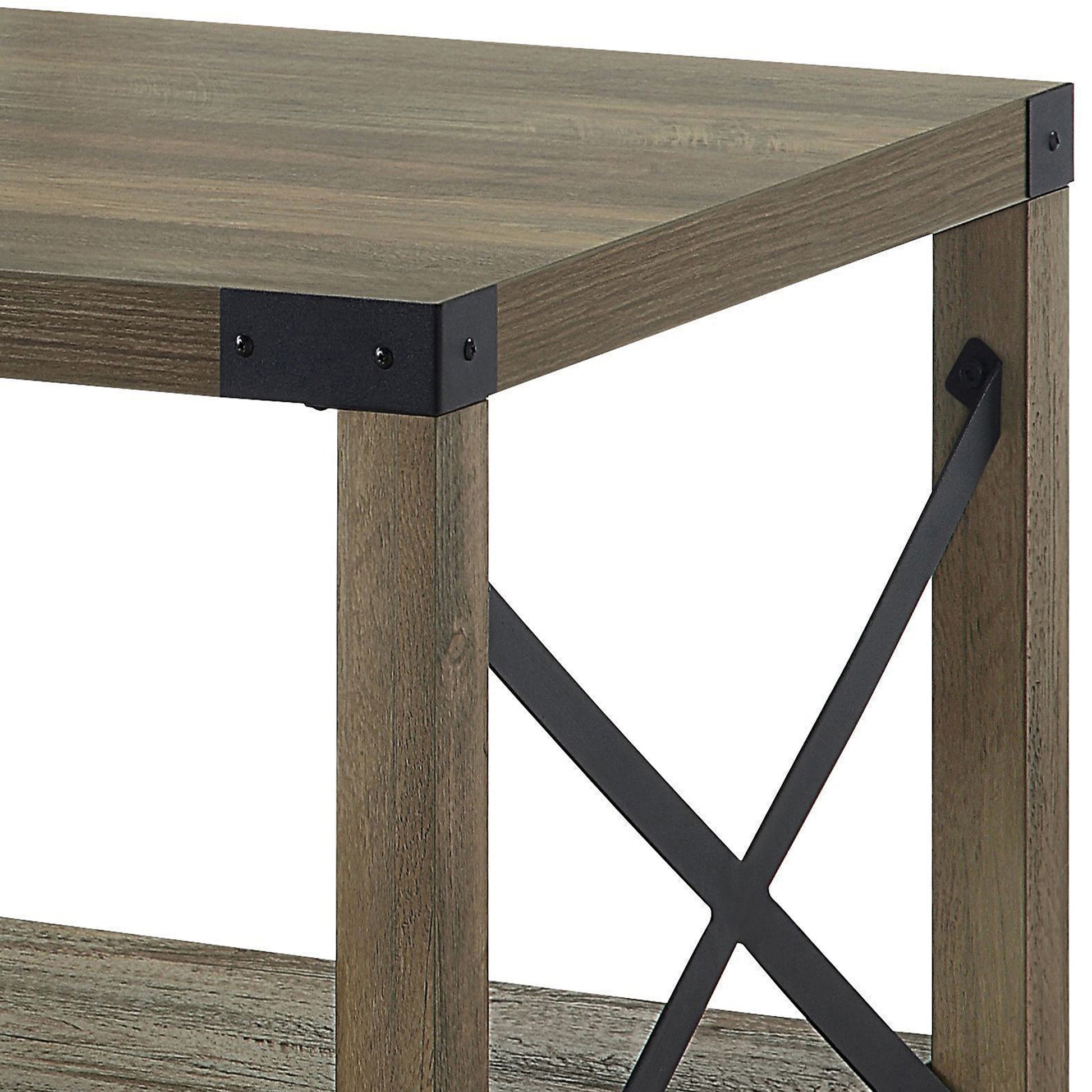 Rustic Oak Coffee Table With Bottom Shelf Rustic Primary Living Space Shelves Rectangular Wood Metal