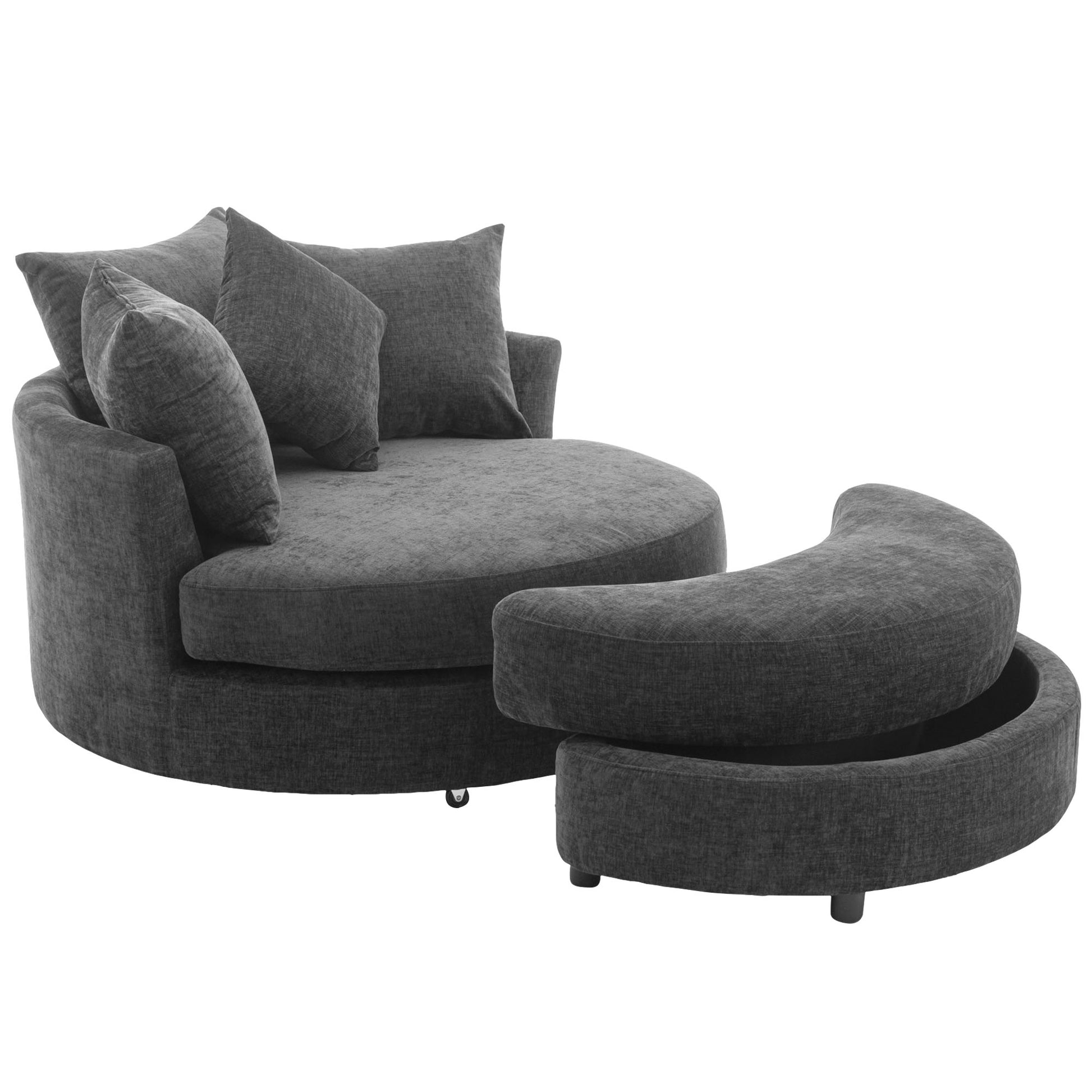 Orisfur. 360 Swivel Accent Barrel Chair With Storage Ottoman & 4 Pillows, Modern Chenille Leisure Chair Round Accent For Living Room, Gray Gray Foam Chenille