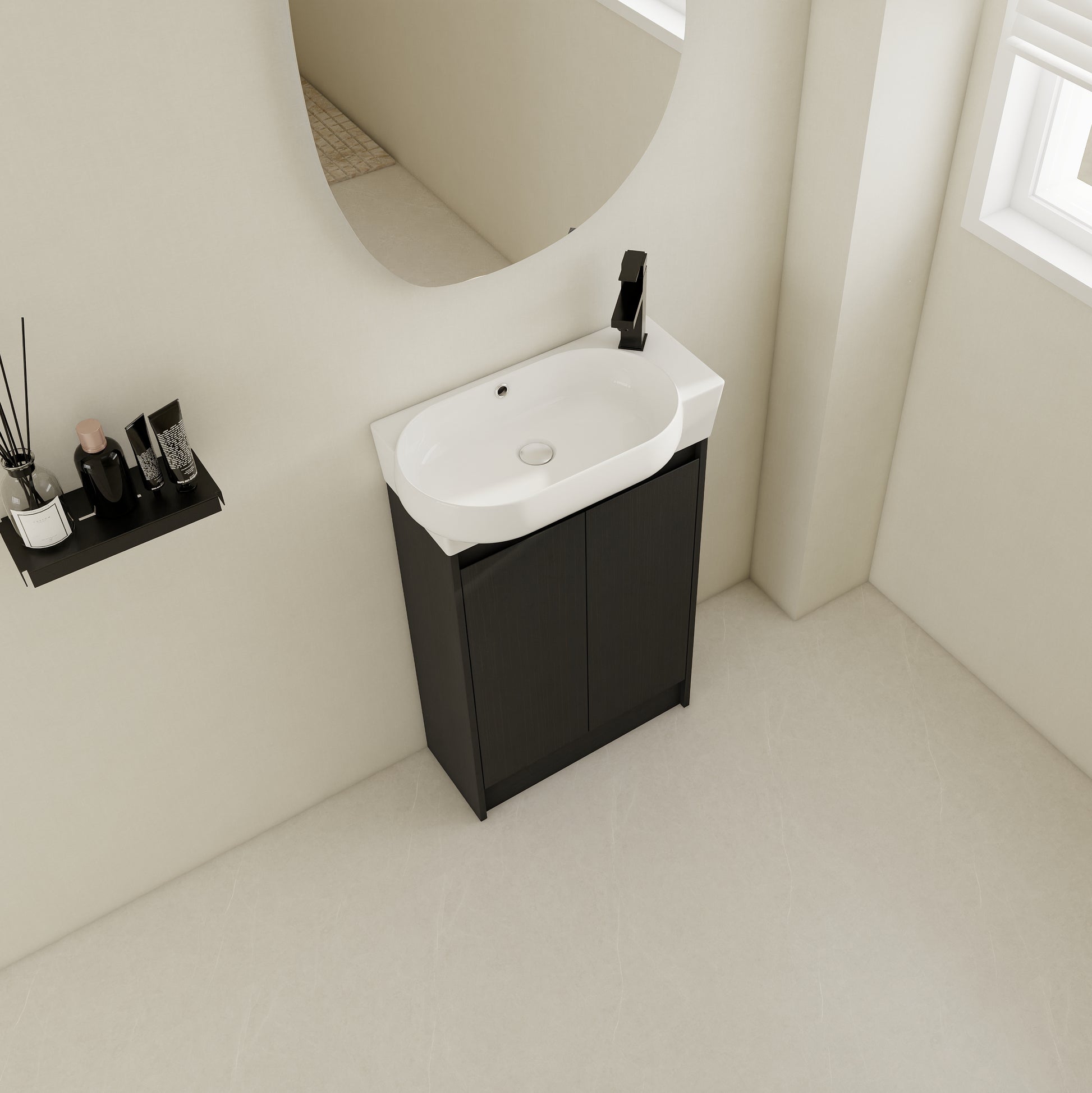 23" Freestanding Bathroom Vanity With Sink, Soft Close Doors Black Chestnut Bathroom Modern Plywood