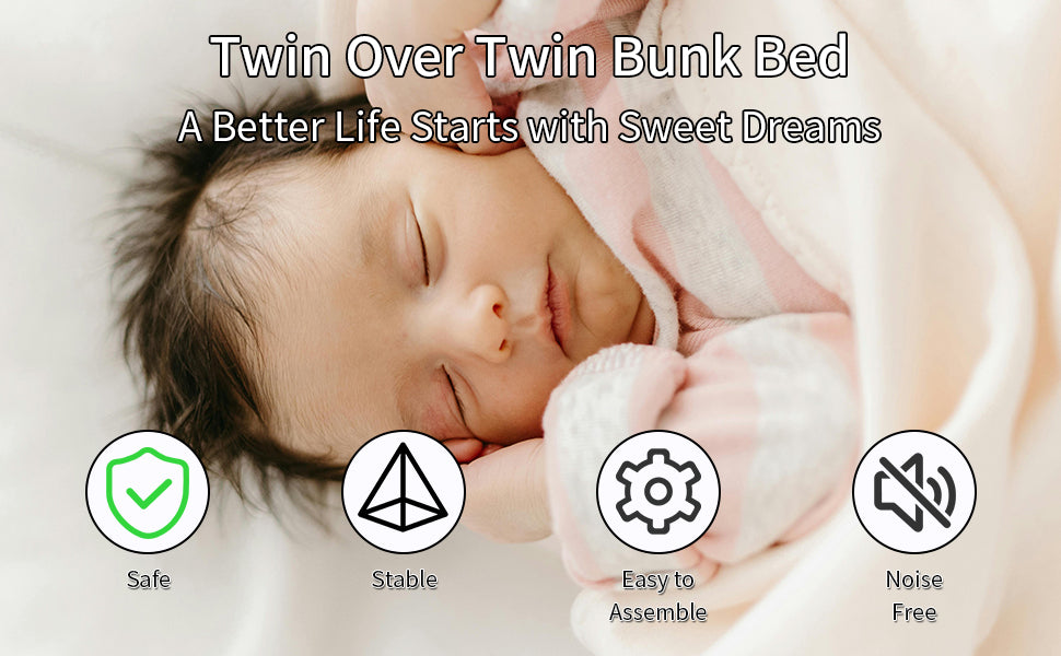 Metal Twin Over Full Bunk Bed Heavy Duty Sturdy Metal Noise Reduced Safety Guardrail No Box Spring Needed,Black Twin Black Metal Metal