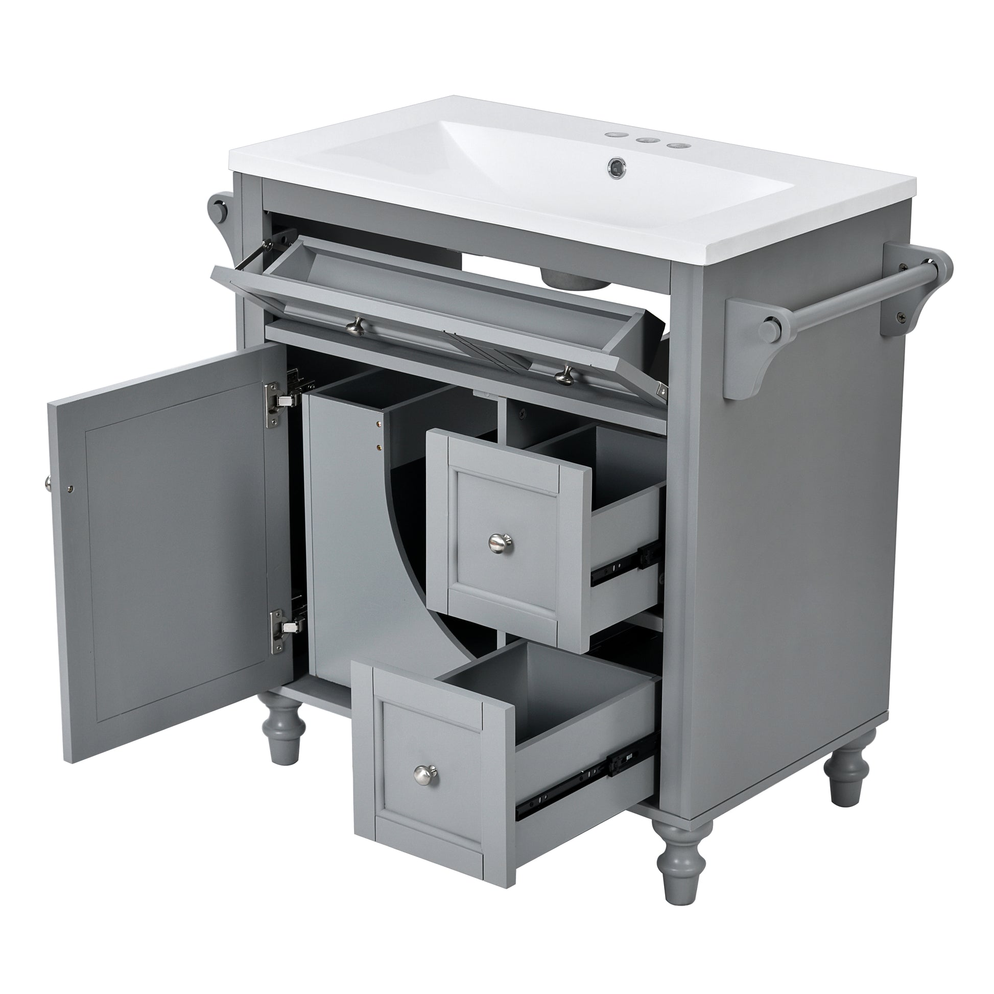 30'' Bathroom Vanity With Top Sink, Modern Bathroom Storage Cabinet With 2 Drawers And A Tip Out Drawer, Single Sink Bathroom Vanity Same As Sw000143Aae Grey Bathroom Modern Solid Wood Mdf Resin