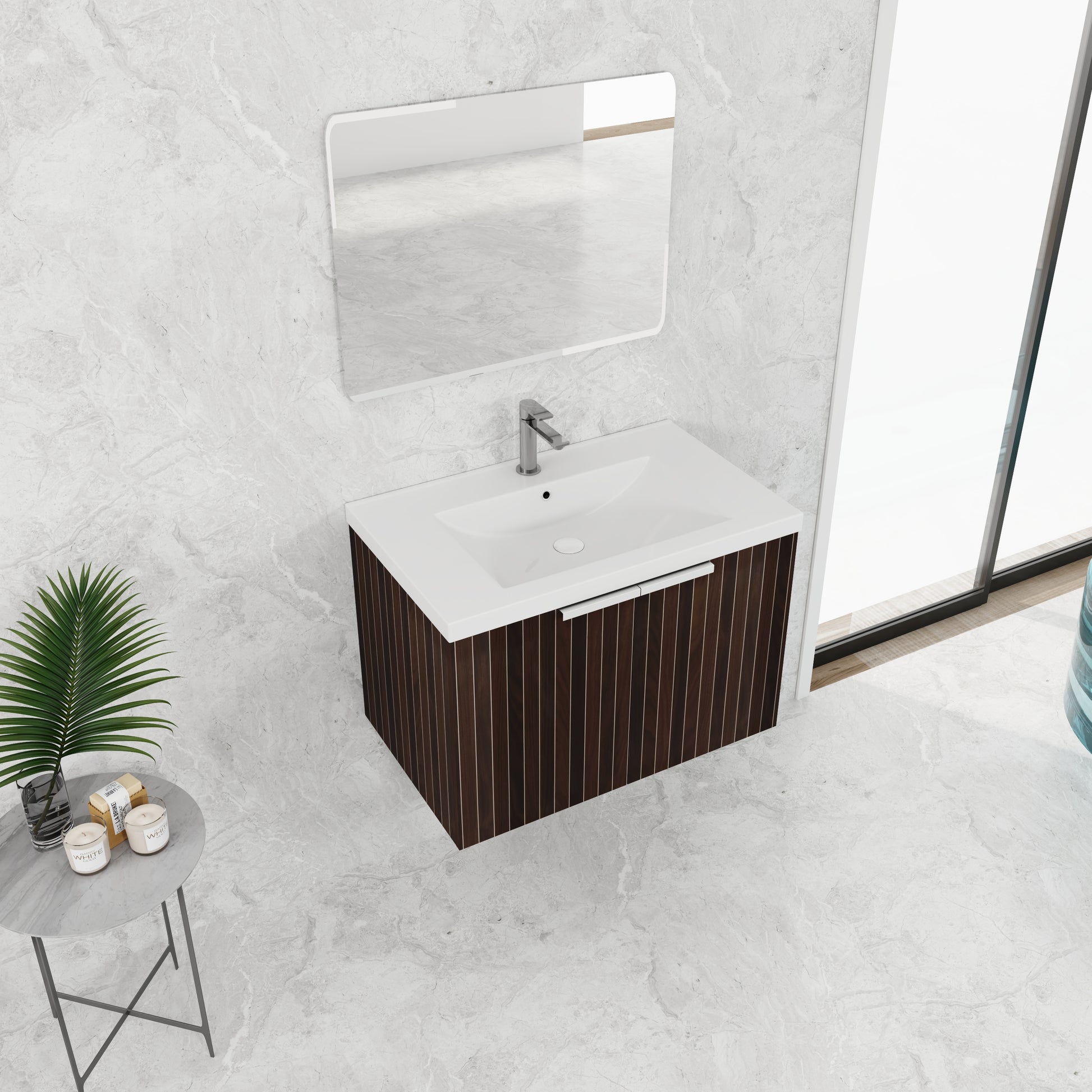 30 Inch Bathroom Vanity With Resin Sink,Soft Close Doors,Float Mounting Design Silver Brown Stripe Bathroom Modern Plywood Plywood
