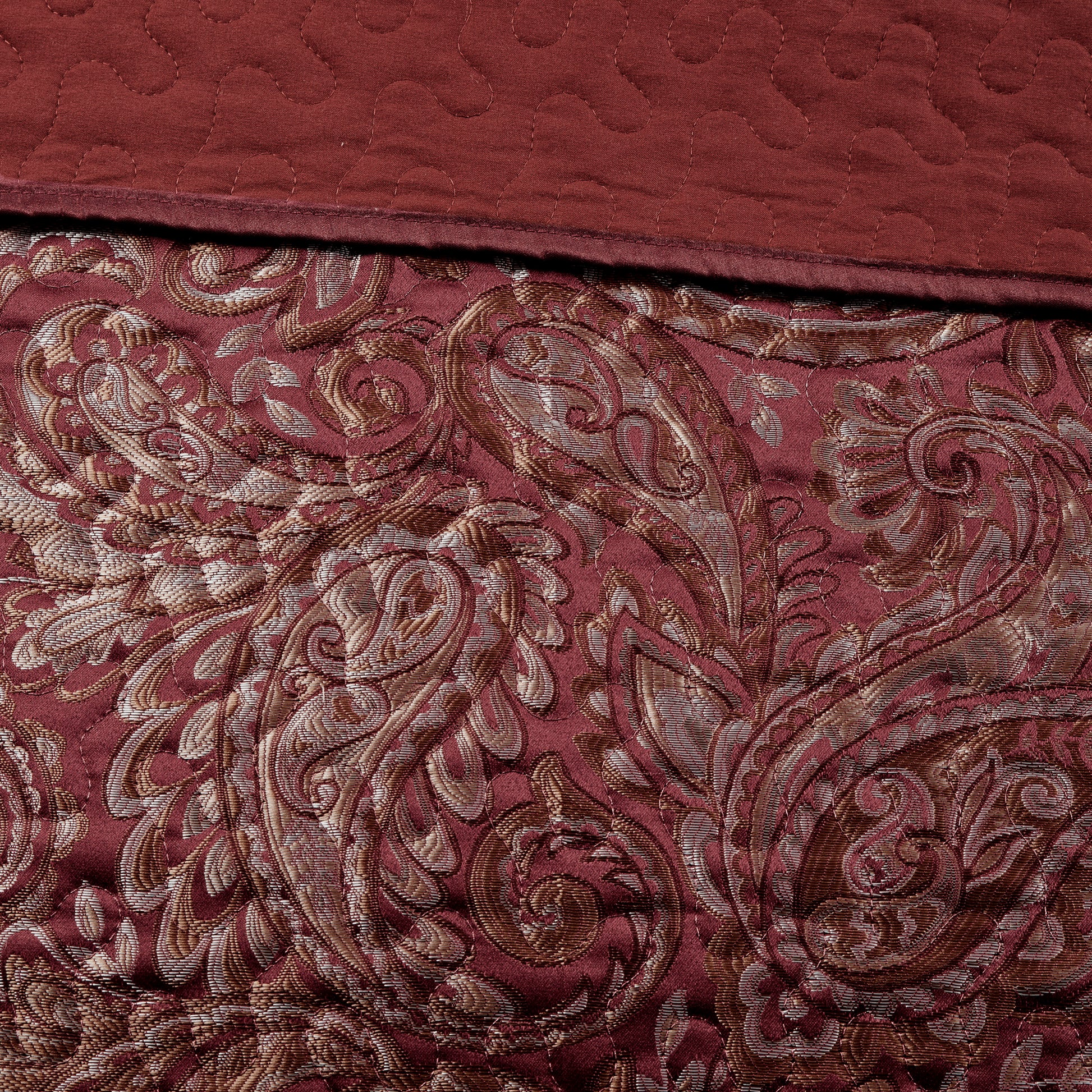 5 Piece Jacquard Bedspread Set With Throw Pillows Burdy Queen Queen Burgundy Cotton
