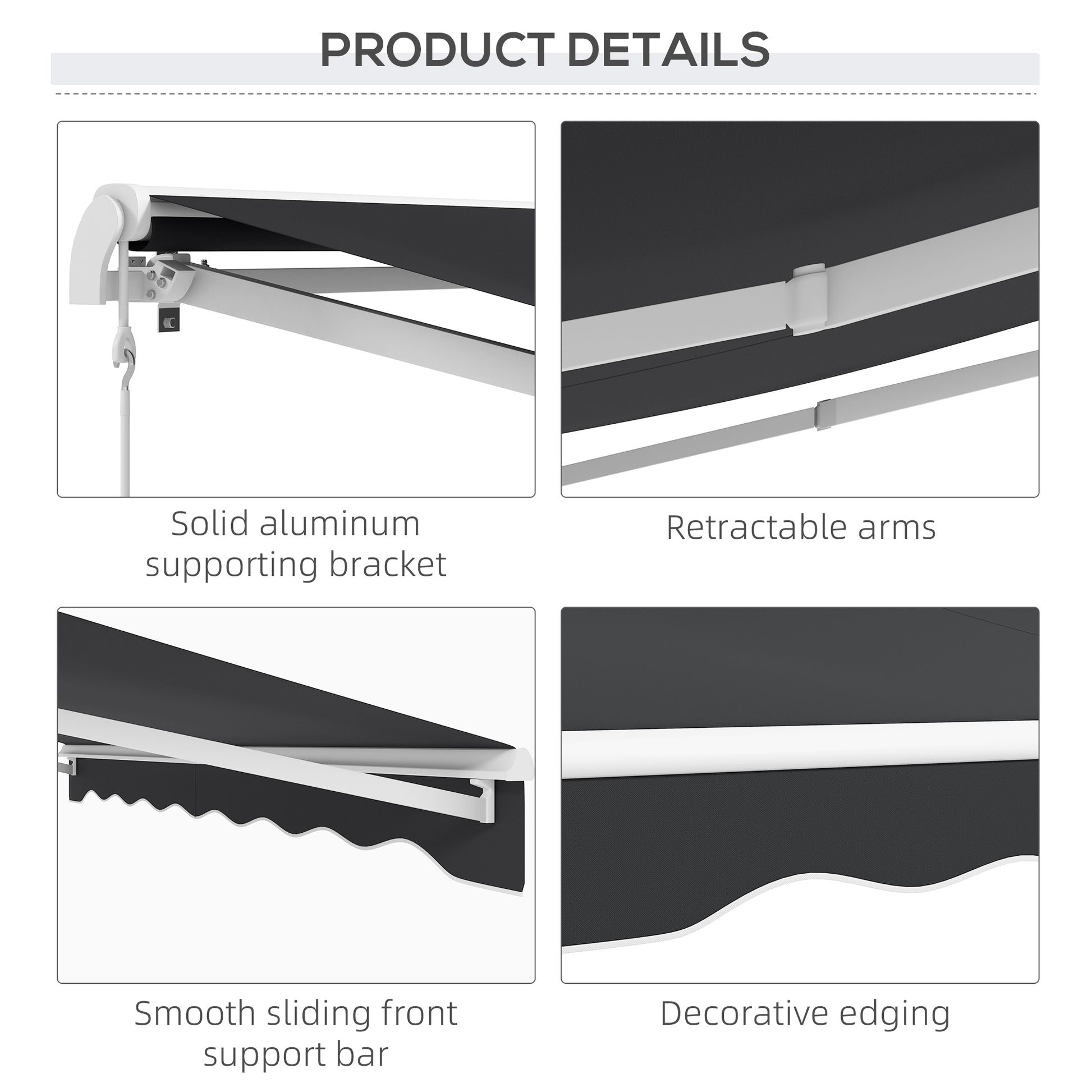 Outsunny 10' X 8' Electric Awning, Retractable Awning, Uv Protection Sun Shade Shelter With Remote Controller And Manual Crank Handle For Deck, Balcony, Yard, Dark Gray Gray Aluminum