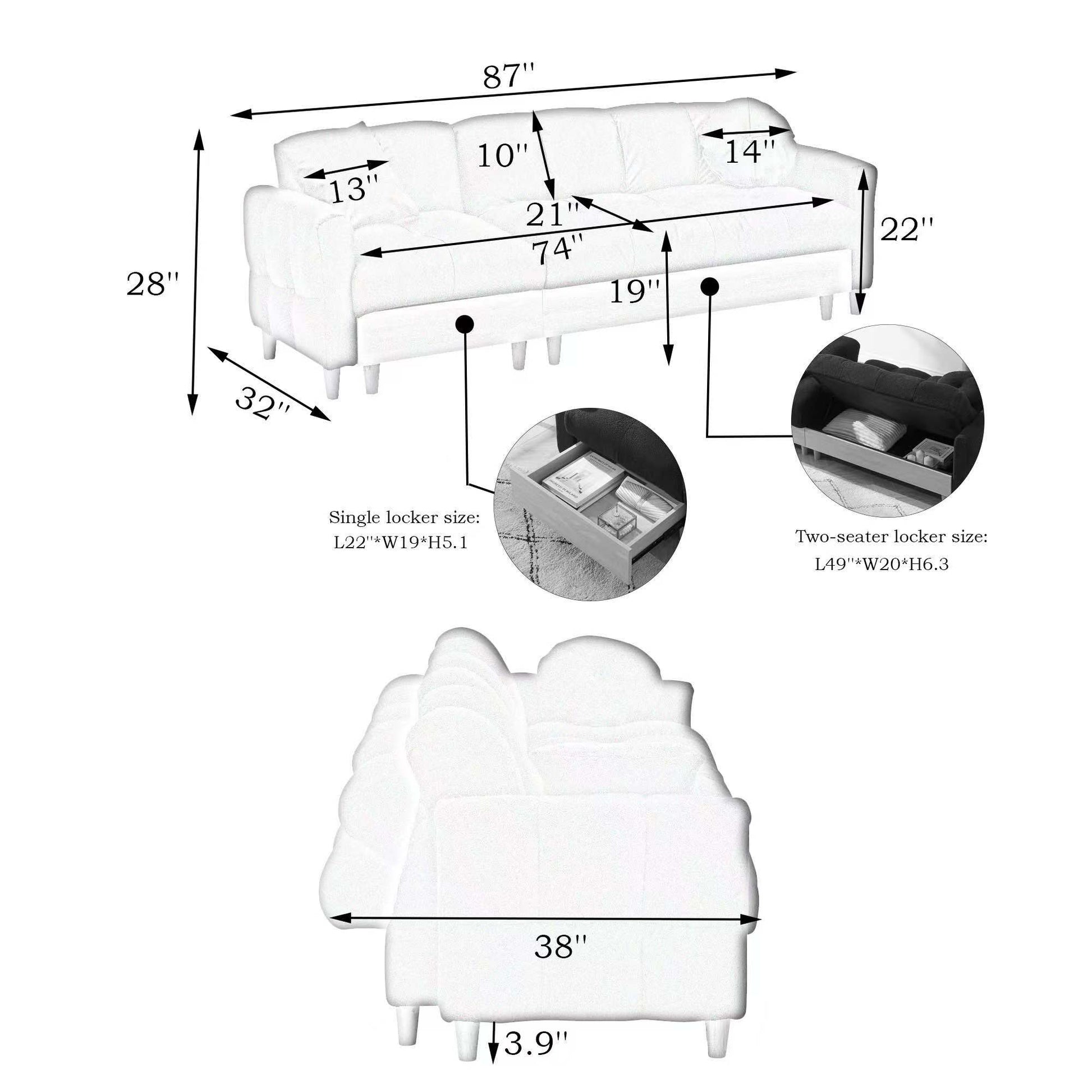 Black Technology Cloth Three Seat Sofa Lift Sofa Bed With Locker Sofa Sofa Bed Small Sofa Small Family Sofa Bed Black Tech Cloth 3 Seat