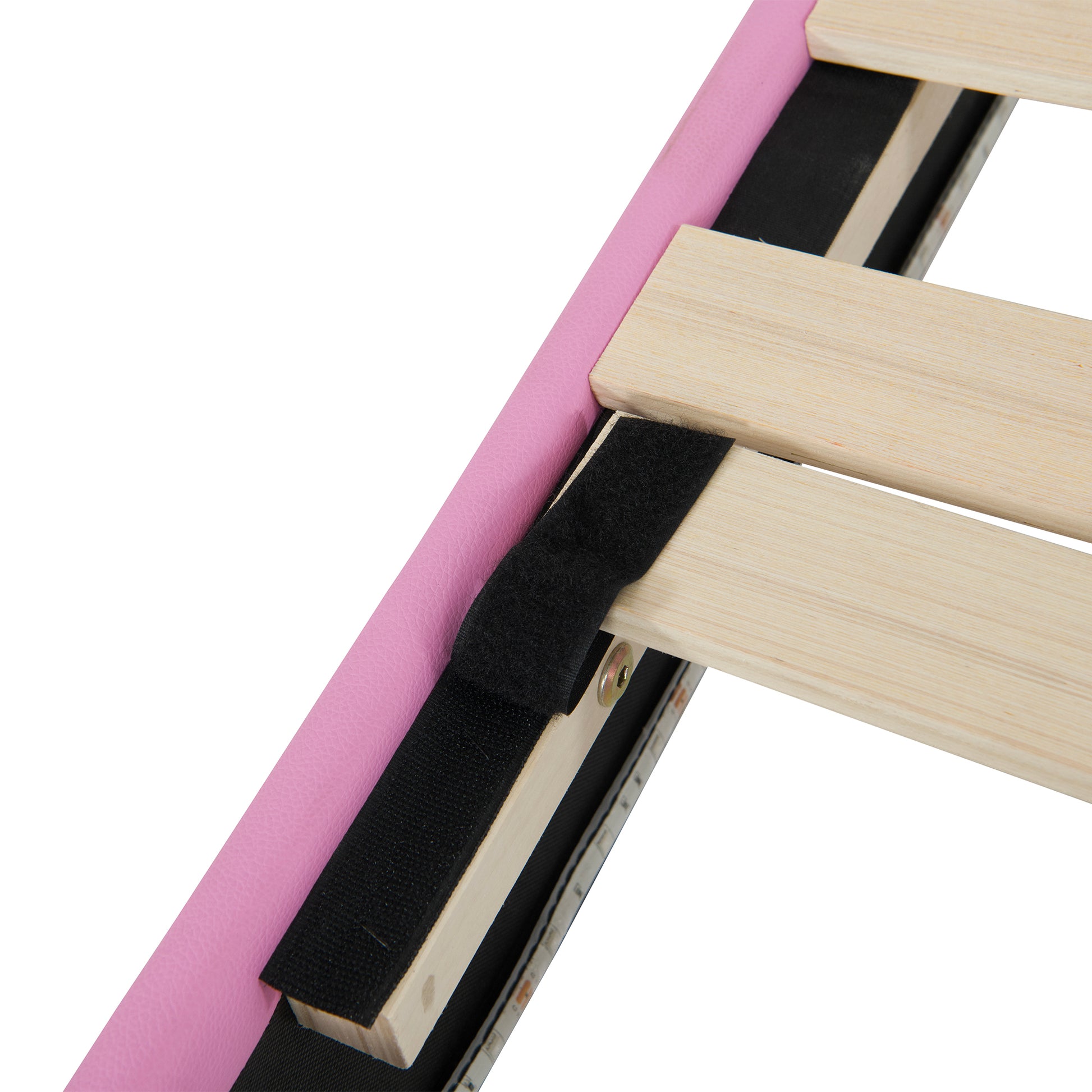 Full Size Upholstered Bed Frame With Led Lights, Modern Upholstered Princess Bed With Crown Headboard, Pink White Box Spring Not Required Full Pink White Wood Bedroom Modern Bed Frame Pu