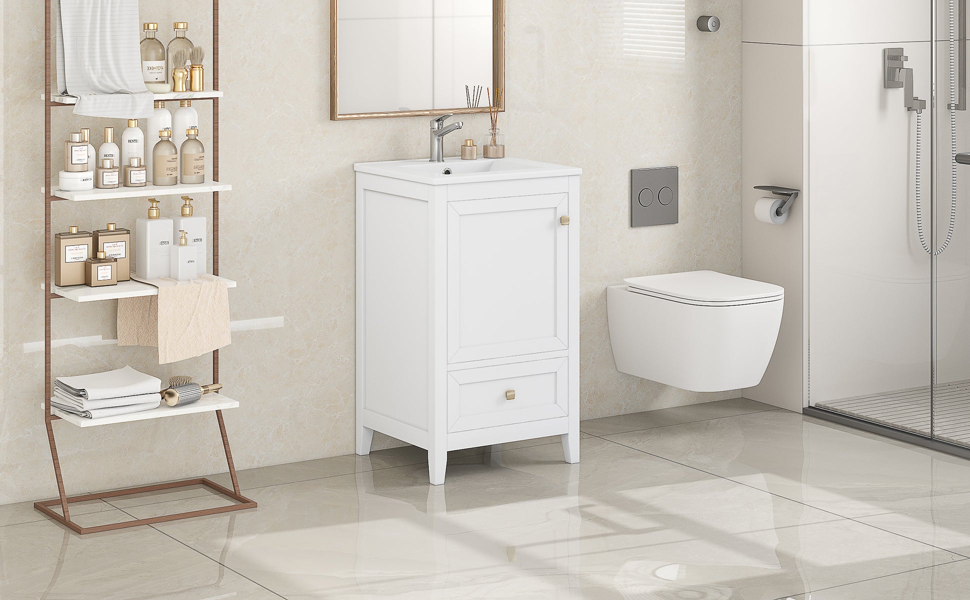 20" Bathroom Vanity With Sink, Bathroom Cabinet With Soft Closing Door, Storage Rack And A Drawer, White White Mdf