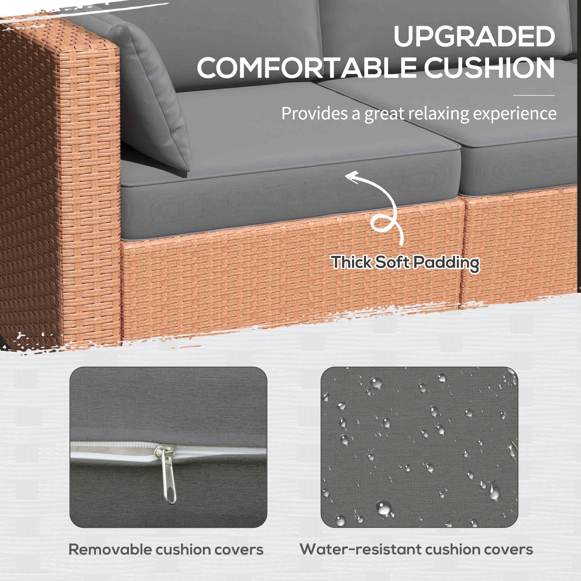 Outsunny Wicker Patio Couch, Pe Rattan 3 Seat Sofa, Outdoor Furniture With Deep Seating, Cushions, Steel Frame, Sand Brown Steel