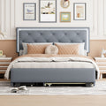 Queen Size Velvet Storage Platform Bed, With 2 Big Drawers, Twin Xl Size Trundle And Led Light, Gray Gray Velvet