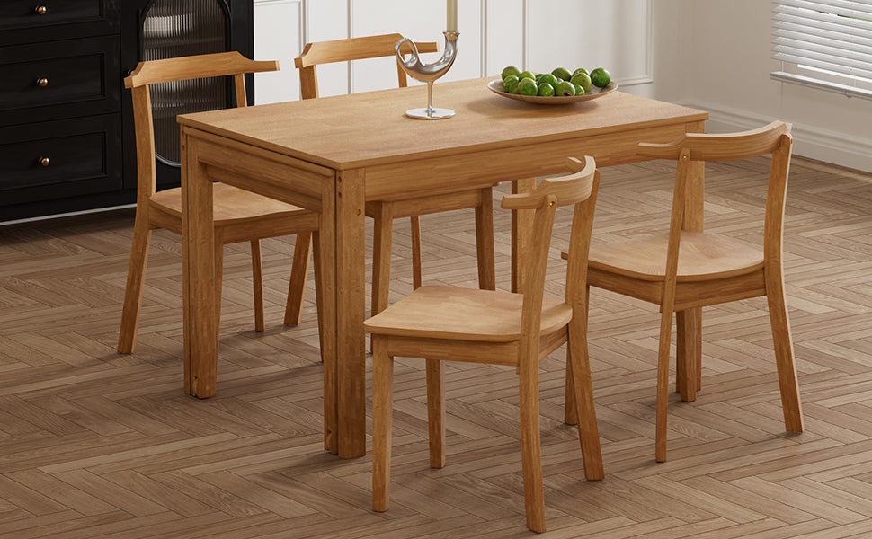 Farmhouse 65" 5 Piece Extendable Dining Table Set With Wheels Kitchen Table Set With 17.7" Pull Out Side Table And Dining Chairs For Small Places, Natural Wood Wood Natural Solid Back Wood Dining Room Solid Wood Rubberwood Rectangular Rectangular Dining