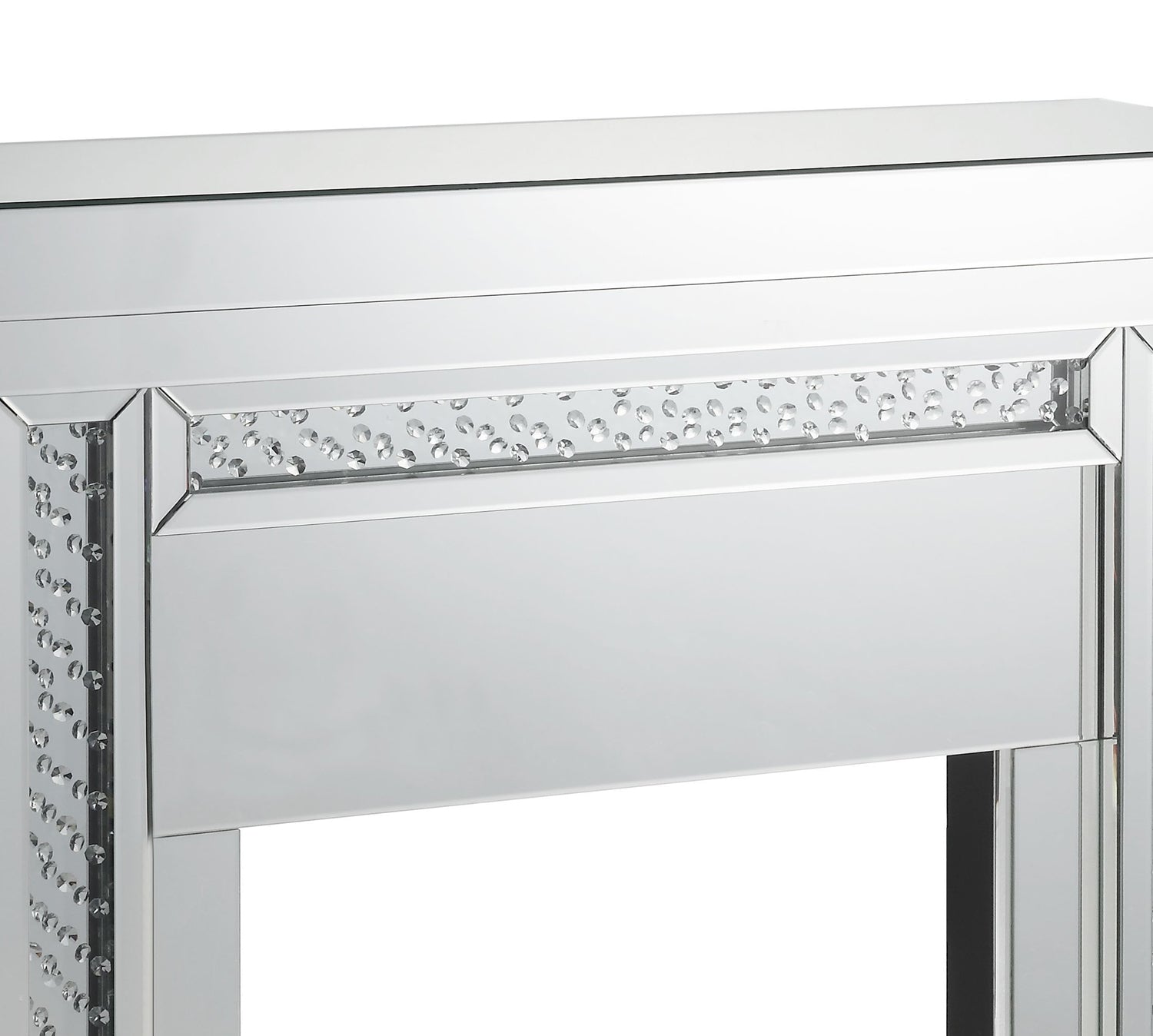 Wood And Mirror Electric Fireplace With Embedded Faux Crystals, Clear Clear Engineered Wood