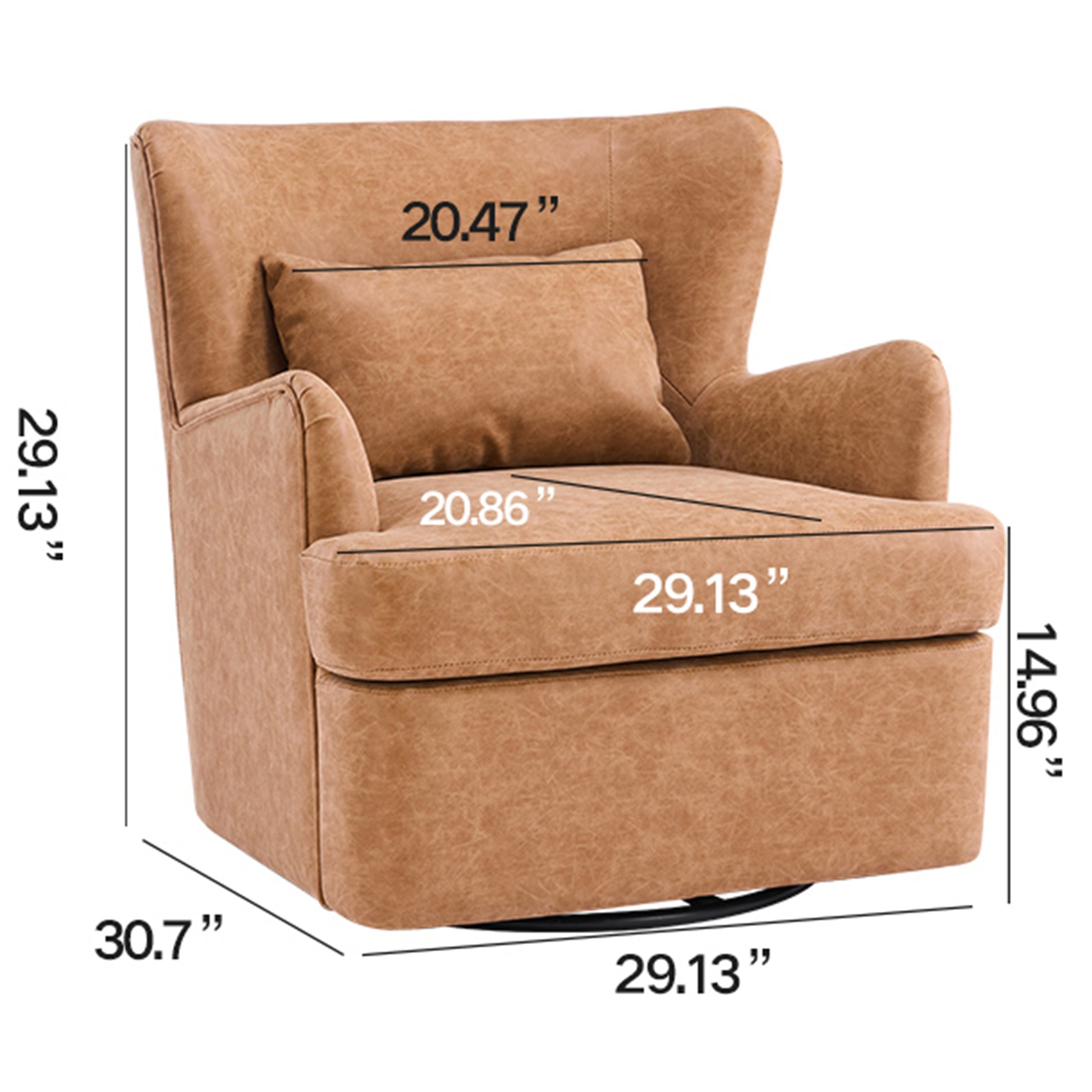 Synthetic Leather Upholstered Swivel Chair, 360 Swivel Comfort Round Armchair, Single Sofa Chair With Lounge Seat For Bedroom Office Reading Space, Set Of 1 ,Brown Yellow Brown Yellow Wood