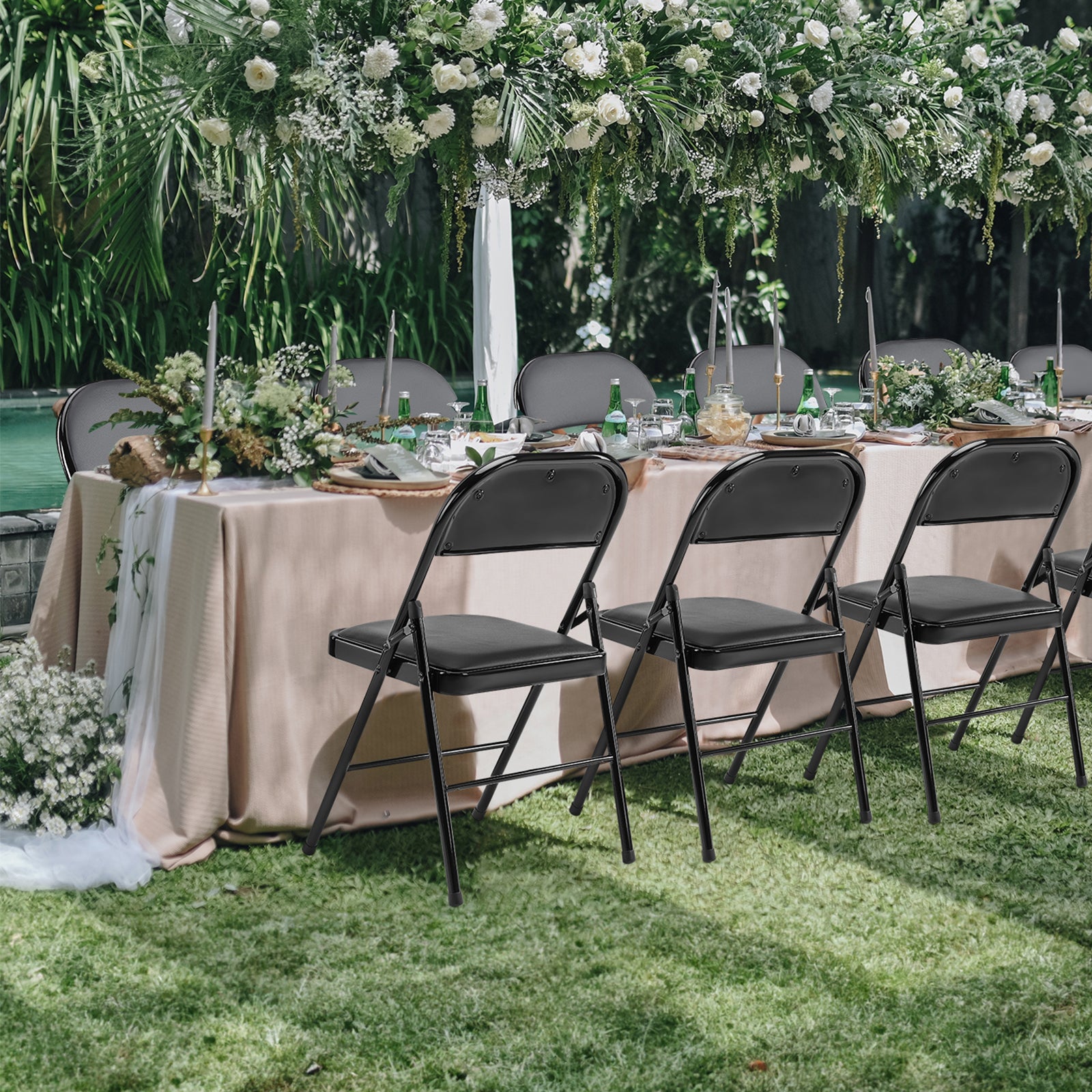 Folding Chair 2 Pack, Leather Padded Folding Chairs, Sturdy Metal Foldable Chairs, For Home, Office, Party, Black 2 Pack Black Stainless Steel