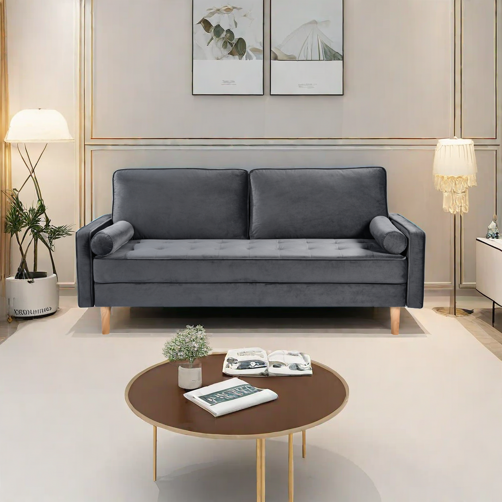 Sofa Simple Small House Double Three Person Straight Row American Retro Green Velvet Furniture Fabric Sofa Small Living Room Bedroom Office Grey Solid Wood 3 Seat