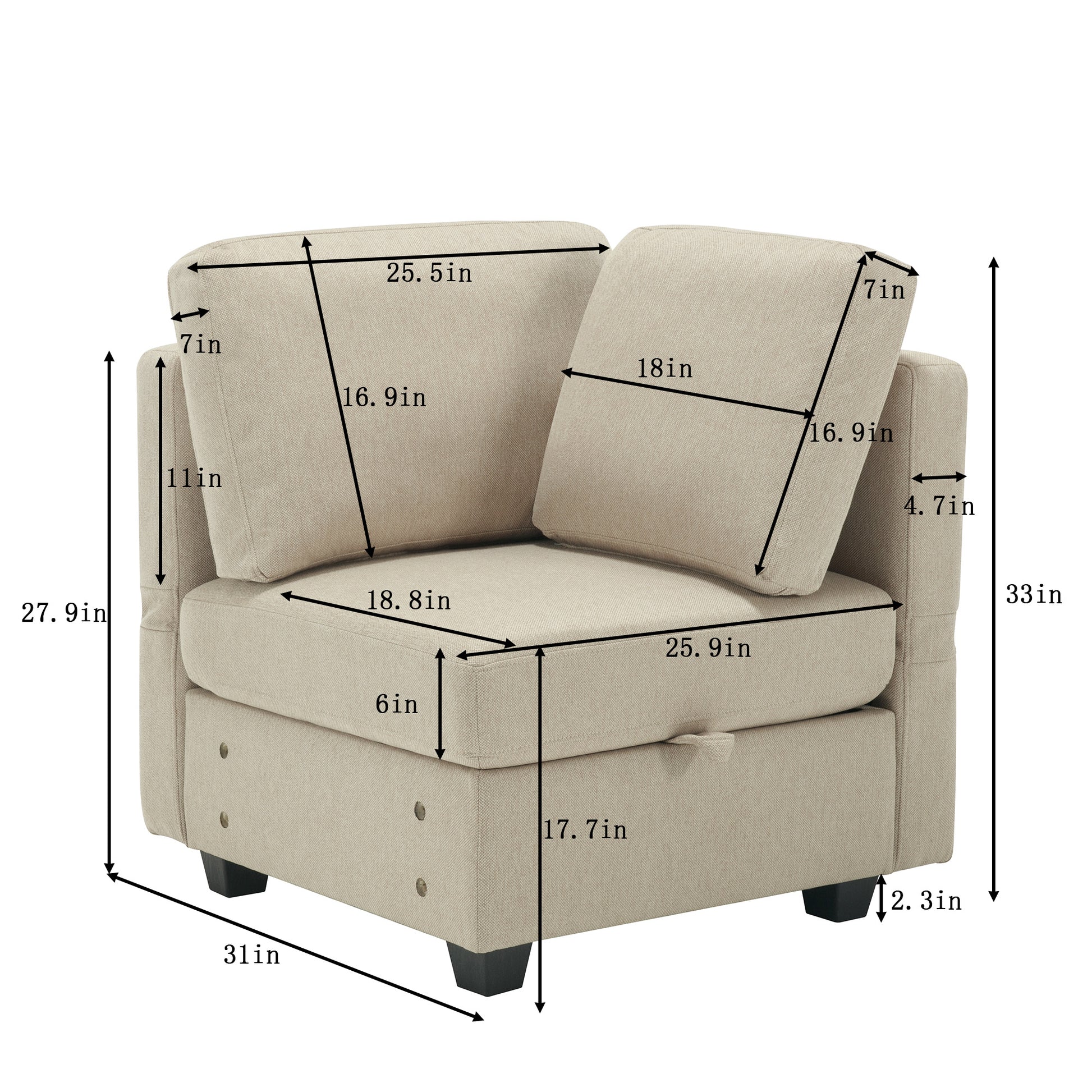 Adjustable Arms And Backs Sectional Sofa, Modern Sectional Couch U Shaped Sofa Couch With Storage Ottoman, Sofa With Convertible Chaise Beige Beige Polyester 4 Seat