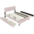 Queen Size Upholstered Platform Bed With Twill Headboard, Pullout Bed And Two Drawers, Flannel,Pink Queen Pink Mdf Lvl