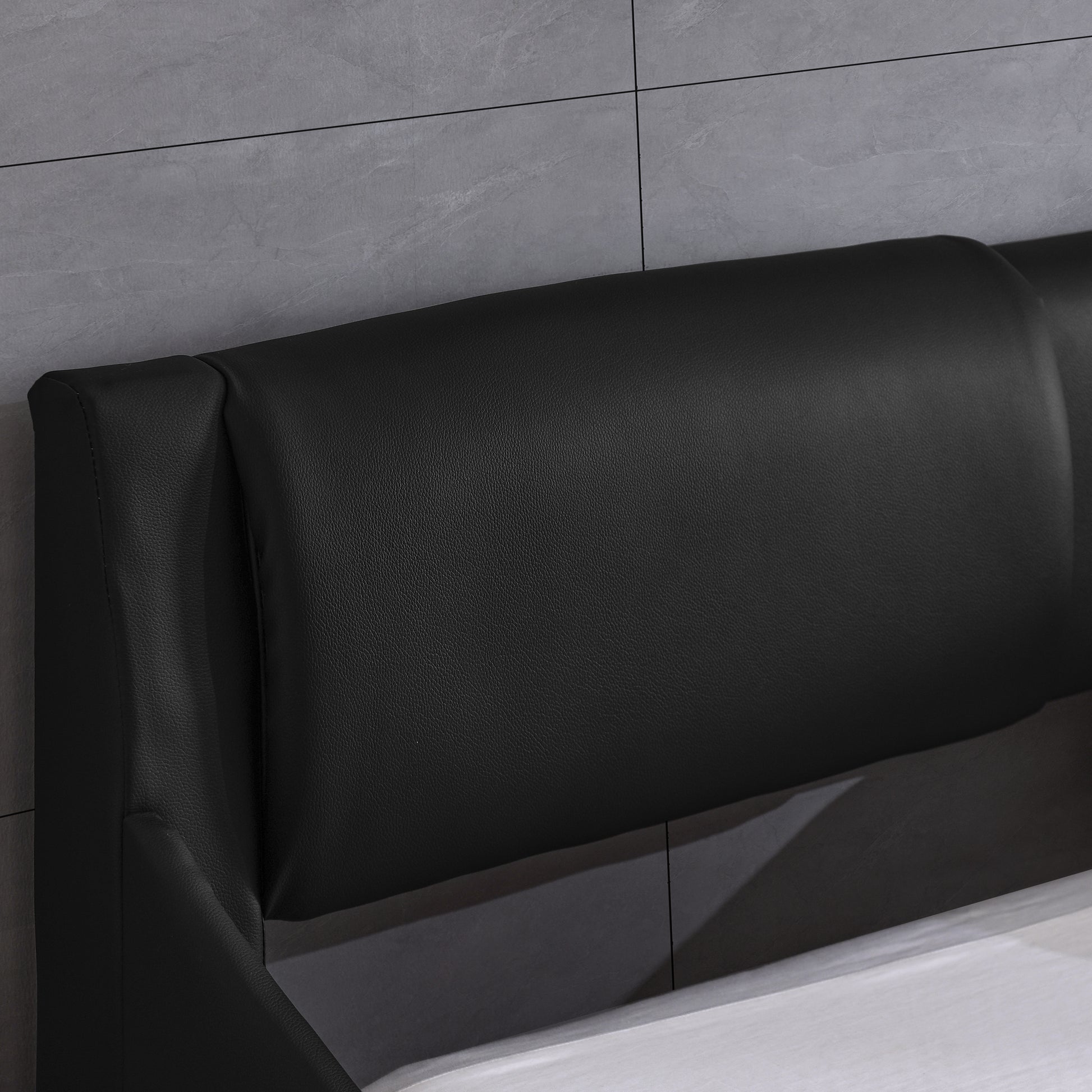 Queen Bed Frame Modern Faux Leather Upholstered Platform Bed Frame With And Headboard Wave Like Curve Low Profile Bed Frame,Wood Slats Support,Easy Assembly,Black Queen Black Pu