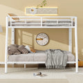 Full Xl Over Queen Metal Bunk Bed With Ladder And Guardrails, White Box Spring Not Required Full Xl White Metal Metal