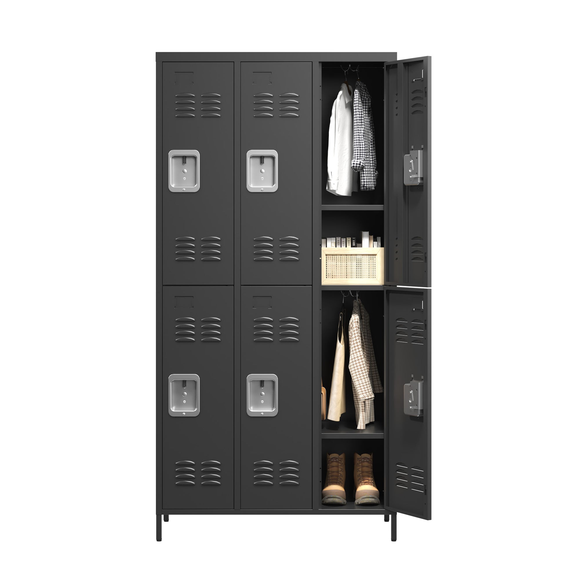 6 Door 72"H Metal Lockers With Lock For Employees,Storage Locker Cabinet For Home Gym Office School Garage,Black 5 Or More Spaces Black Primary Living Space Modern Metal